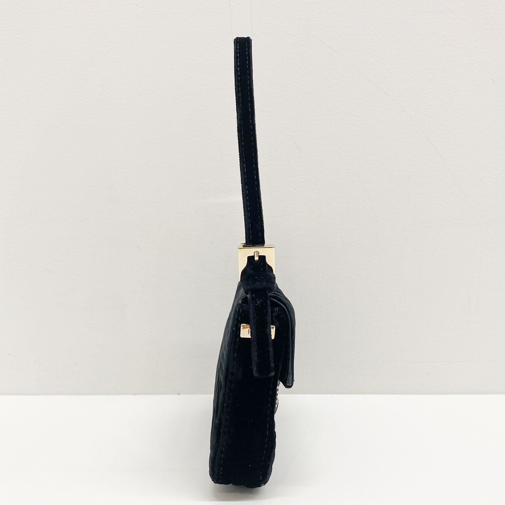 Mini Baguette Black Velvet Handbag