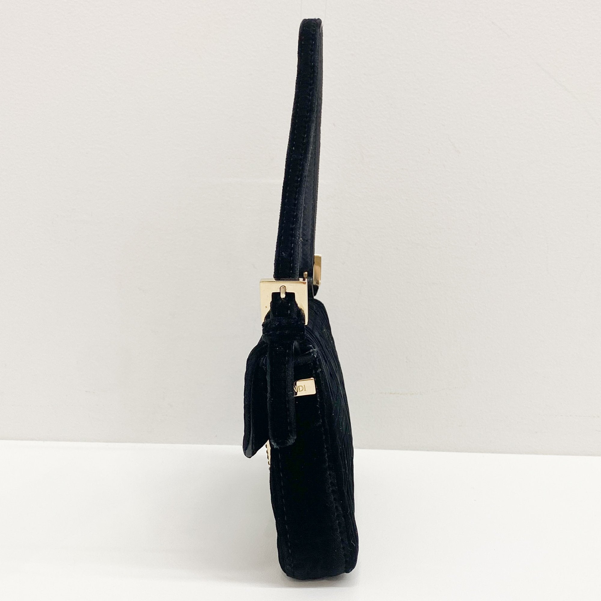 Mini Baguette Black Velvet Handbag