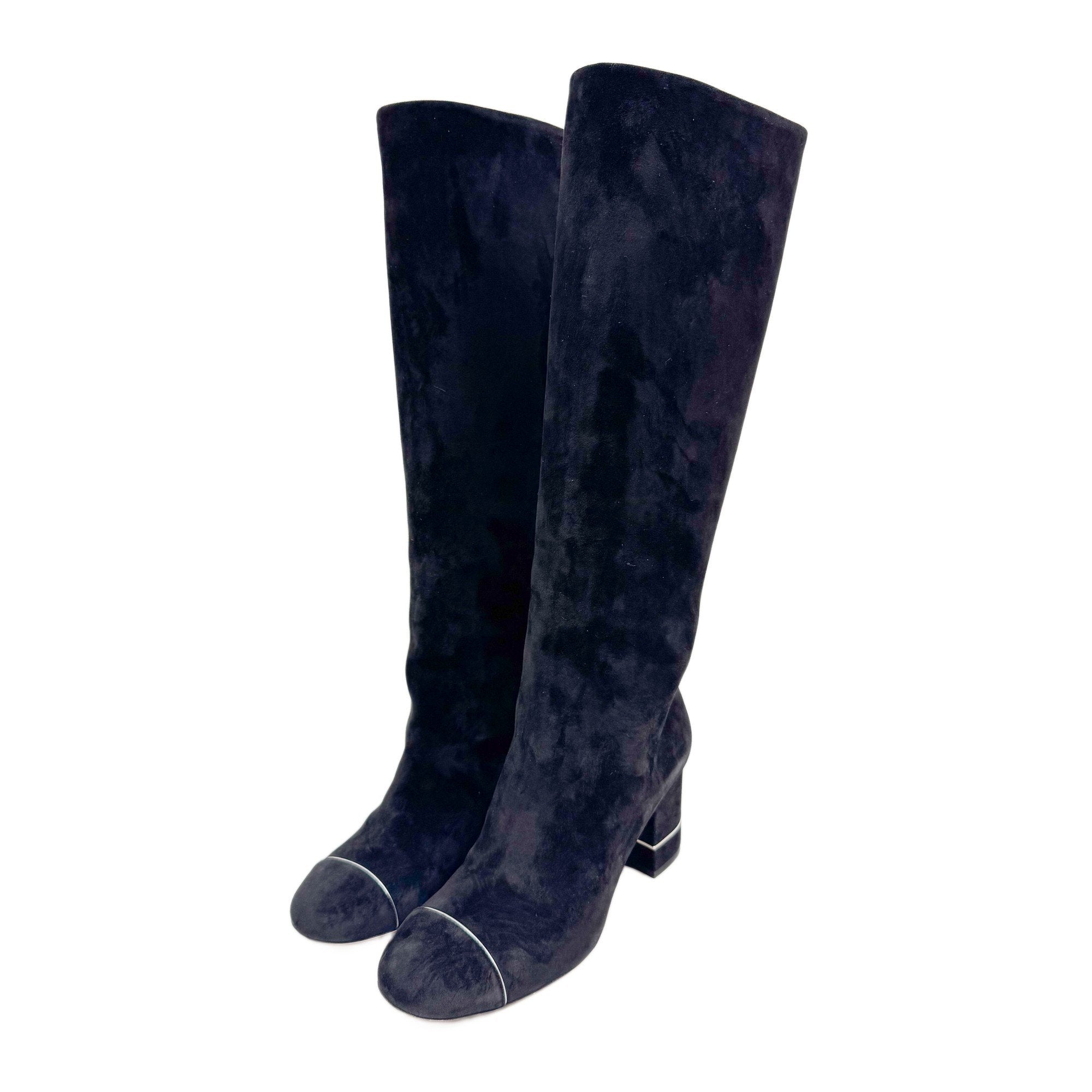 Size 37.5 EU Black Suede Long Boots