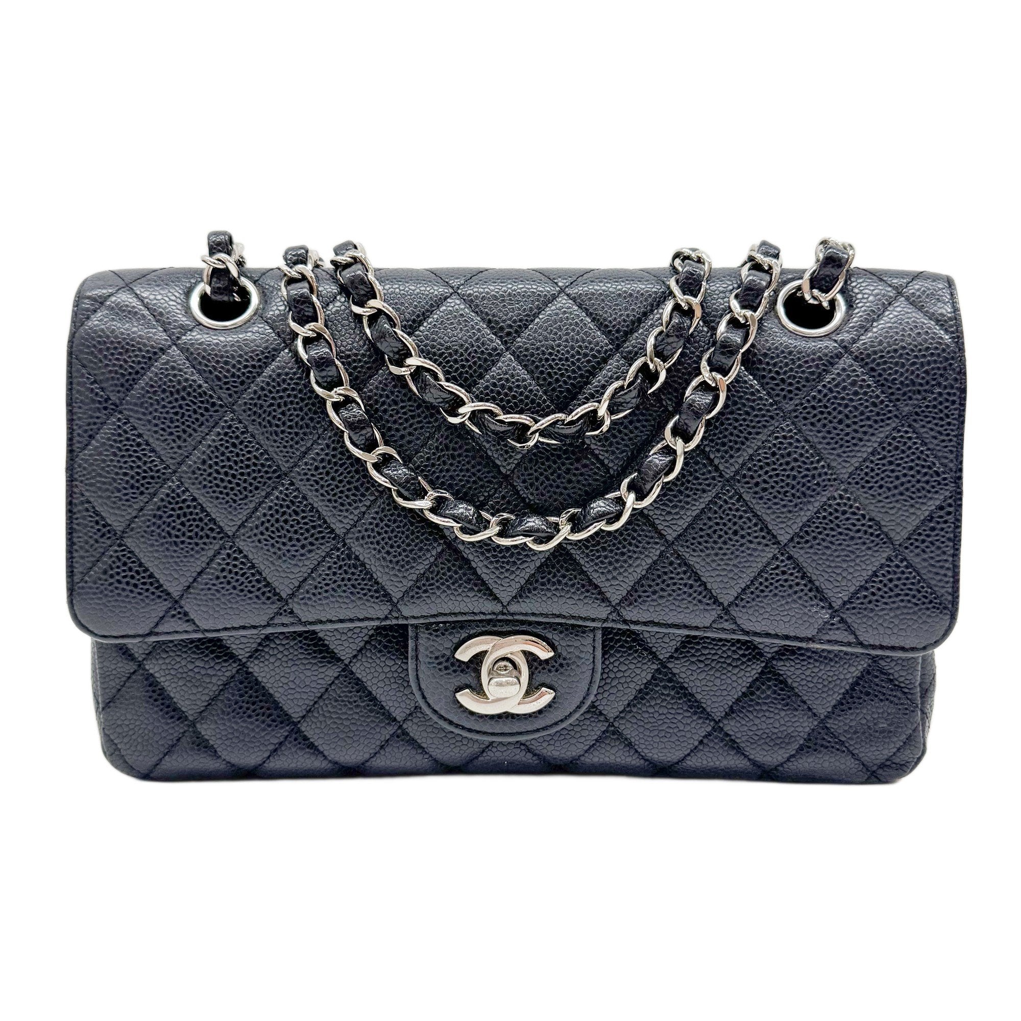 Matelassé Black Leather Chain Shoulder Bag