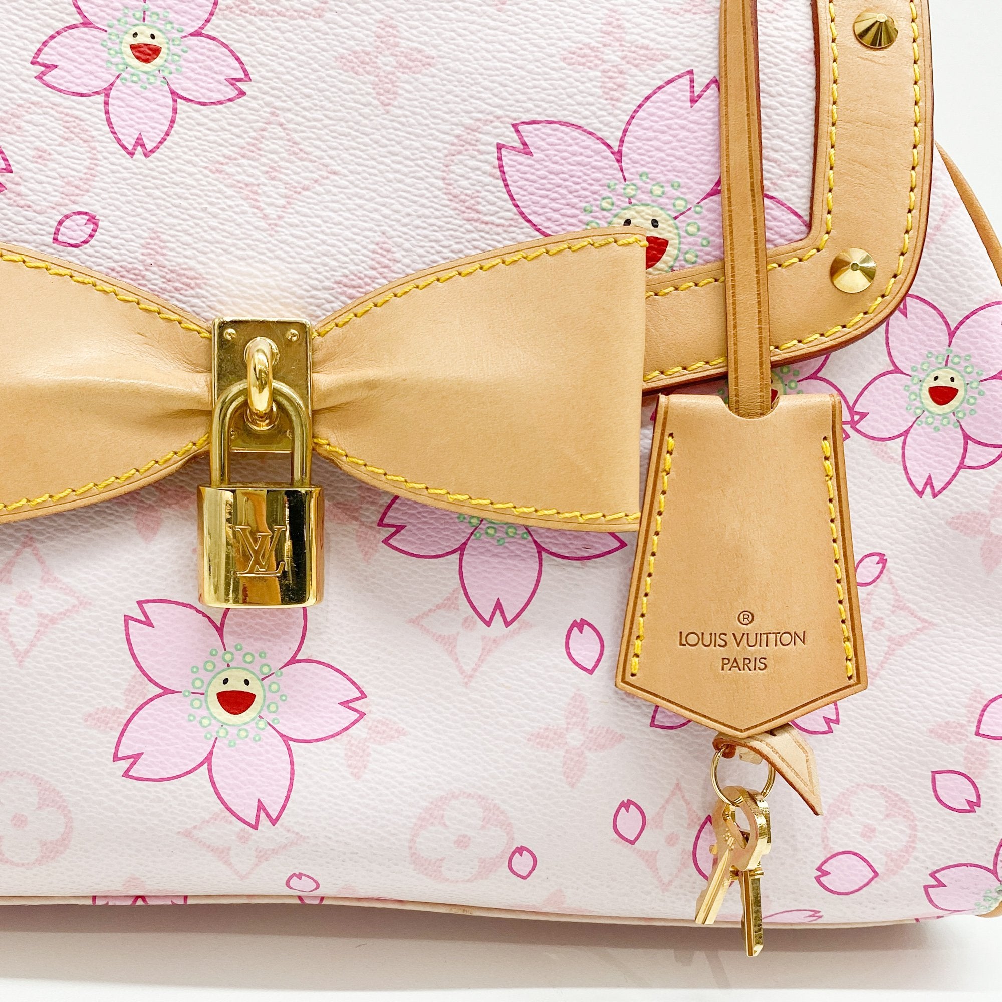 LV x TM  Pink Cherry Blossom Coated Canvas Hand Bag