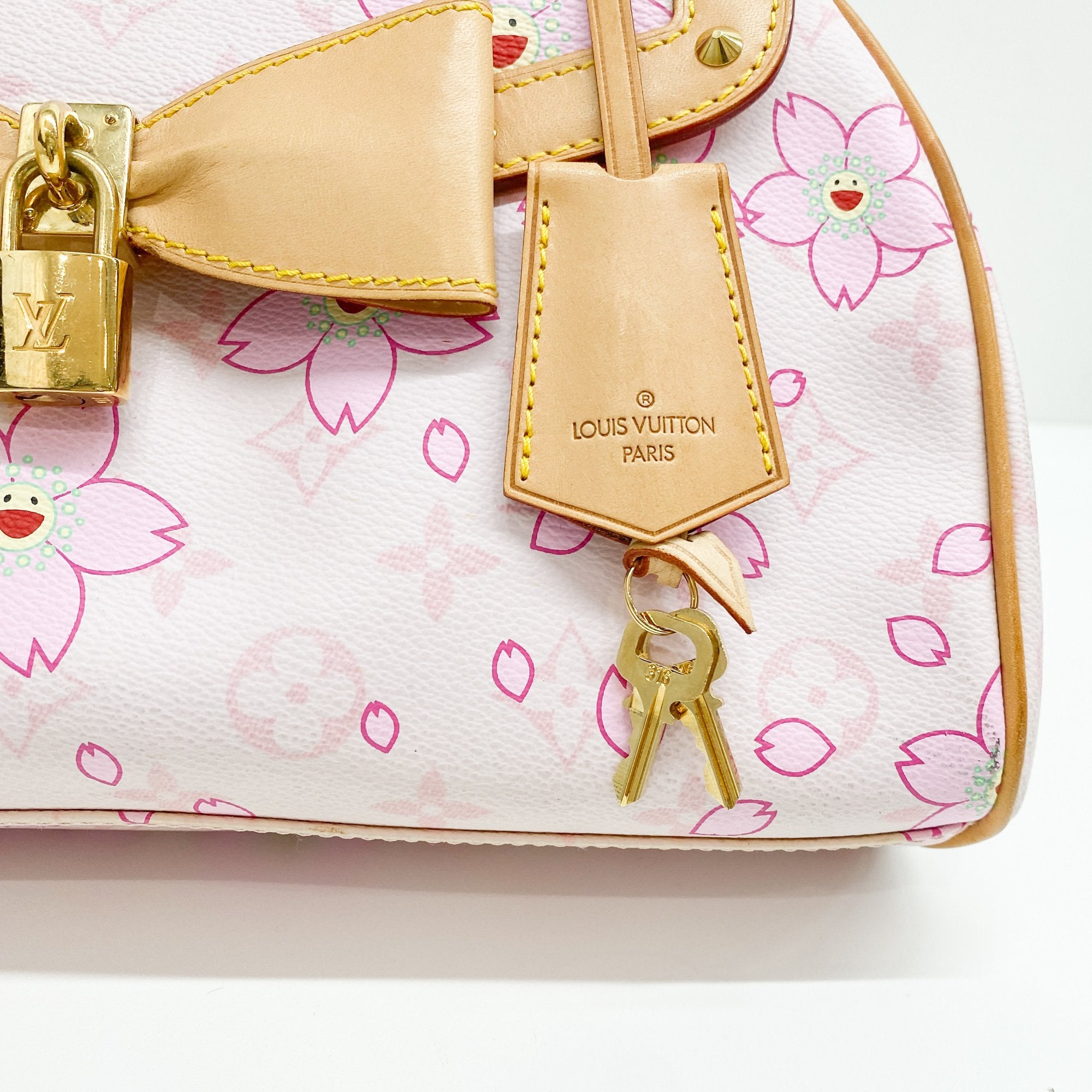 LV x TM  Pink Cherry Blossom Coated Canvas Hand Bag
