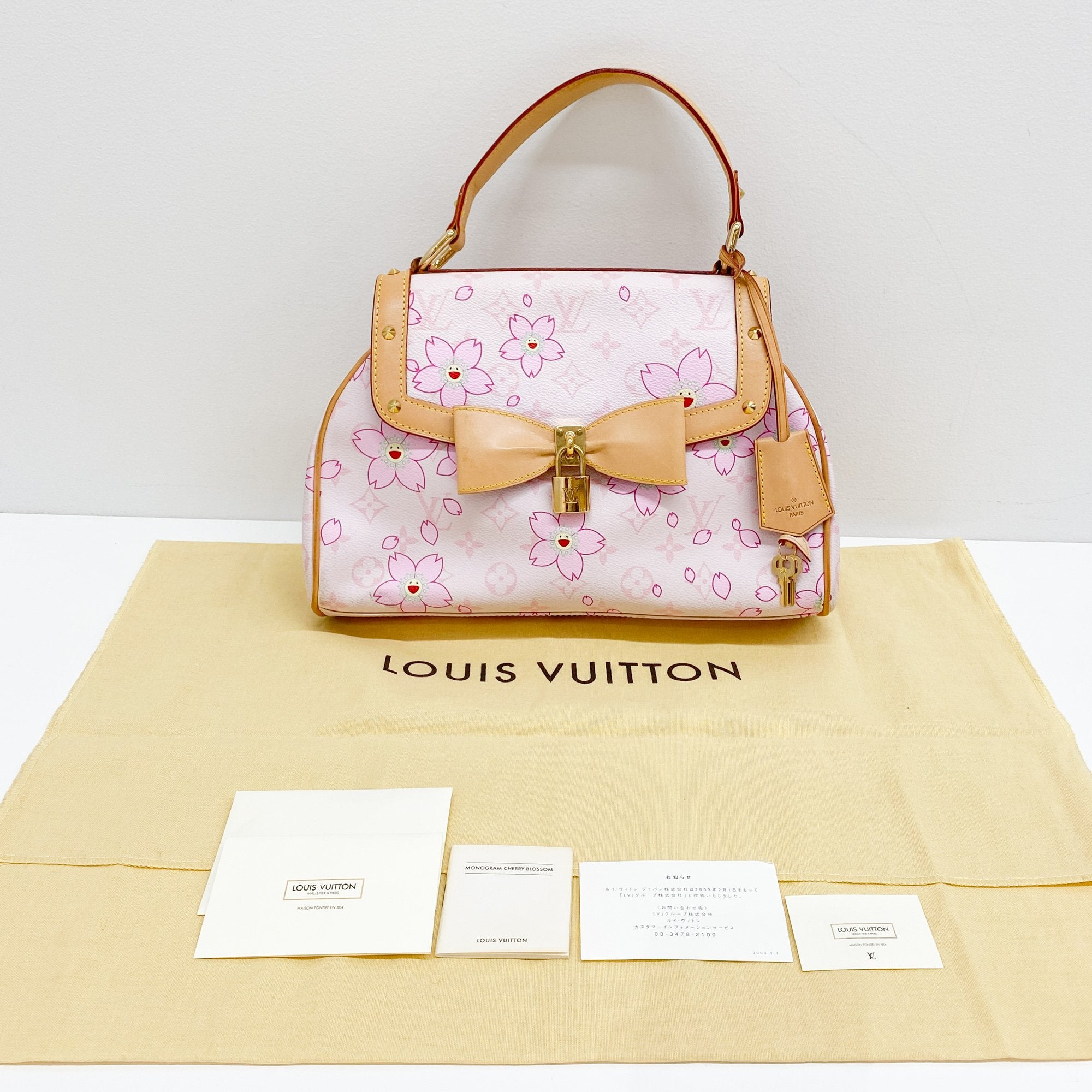 LV x TM  Pink Cherry Blossom Coated Canvas Hand Bag