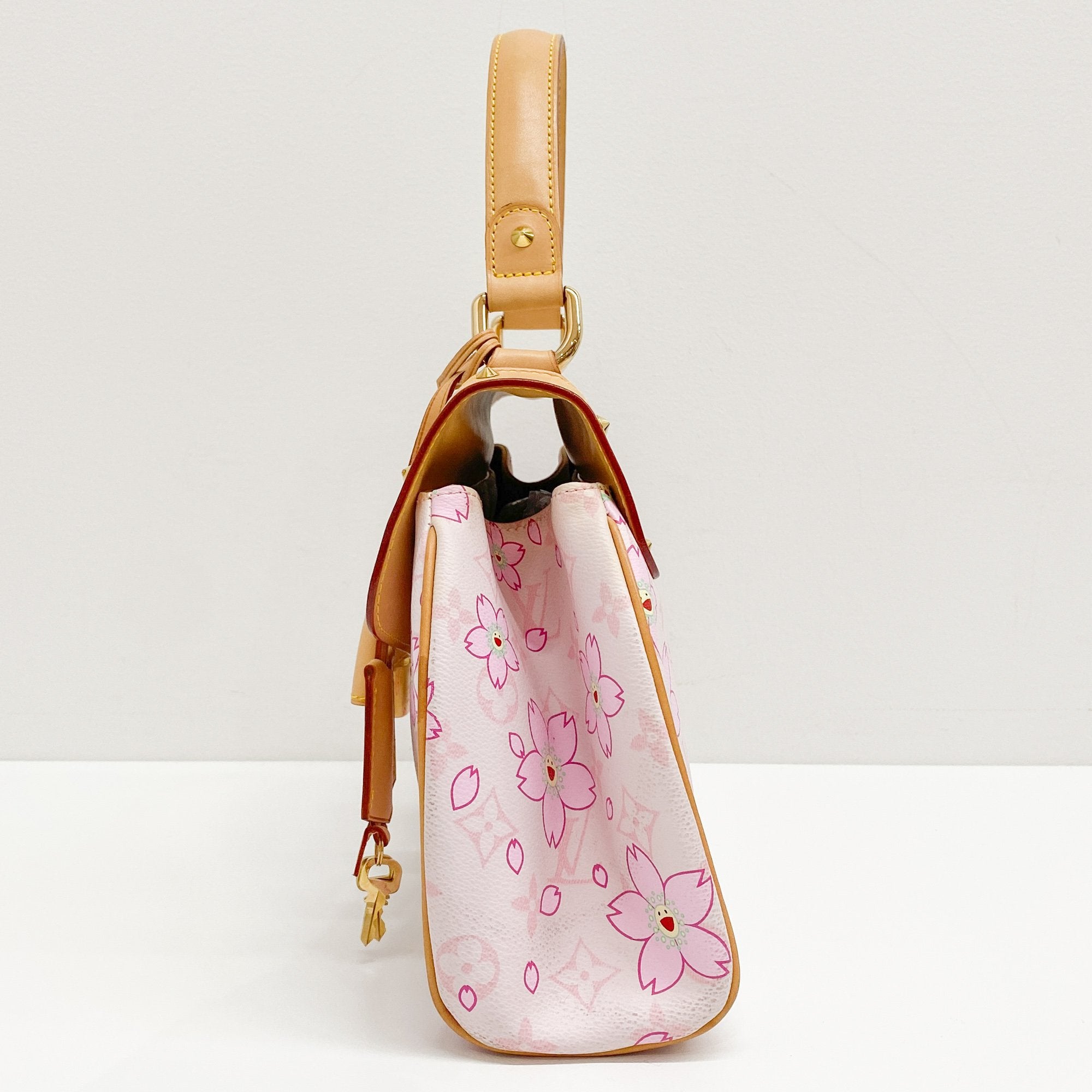 LV x TM  Pink Cherry Blossom Coated Canvas Hand Bag