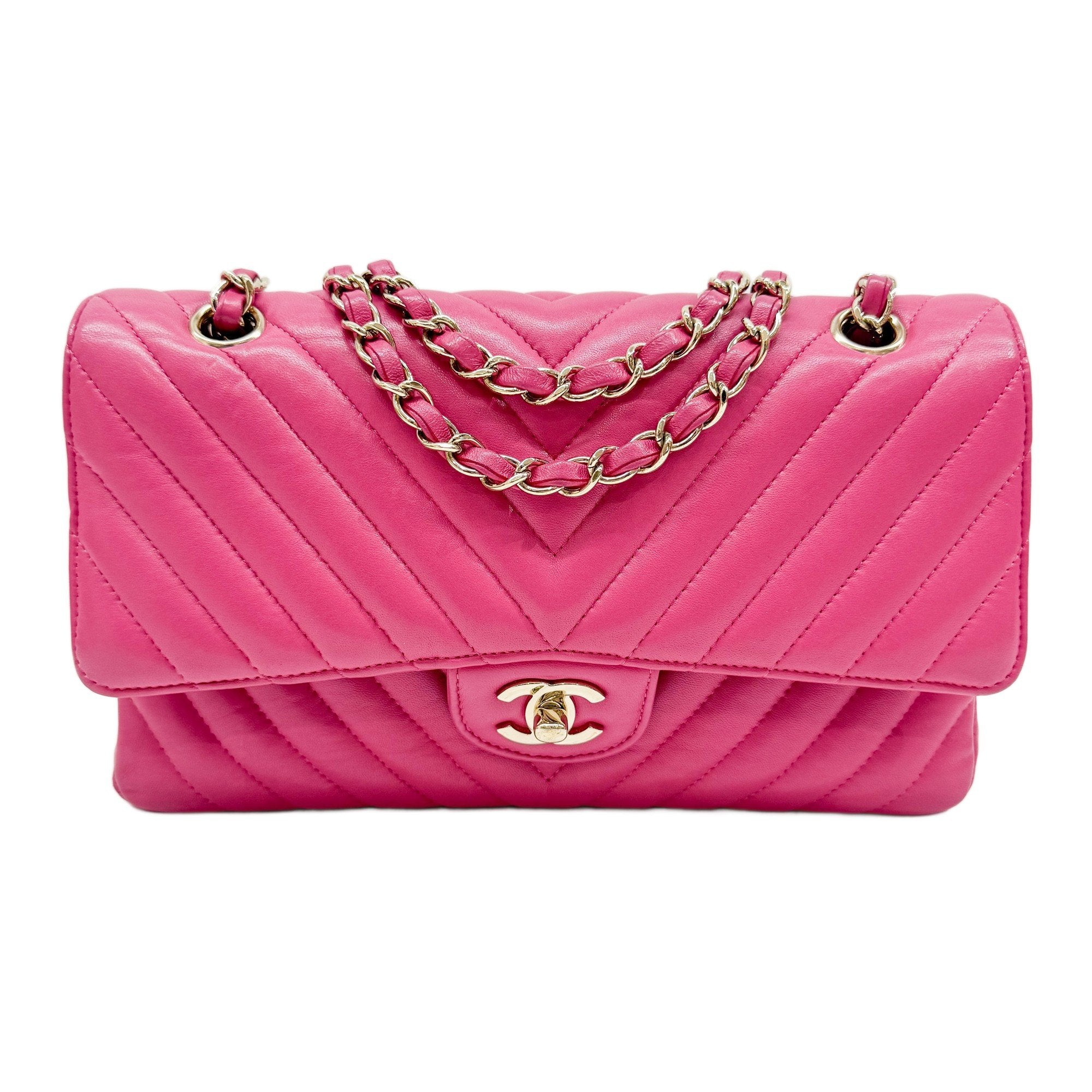 Chevron Pink Leather Shoulder Bag