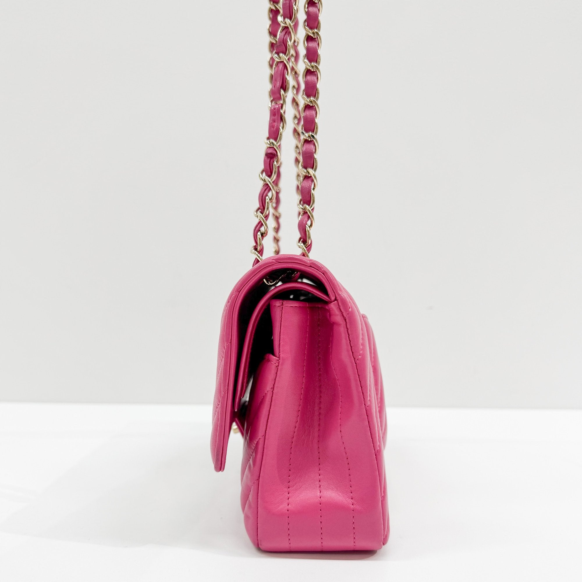 Chevron Pink Leather Shoulder Bag