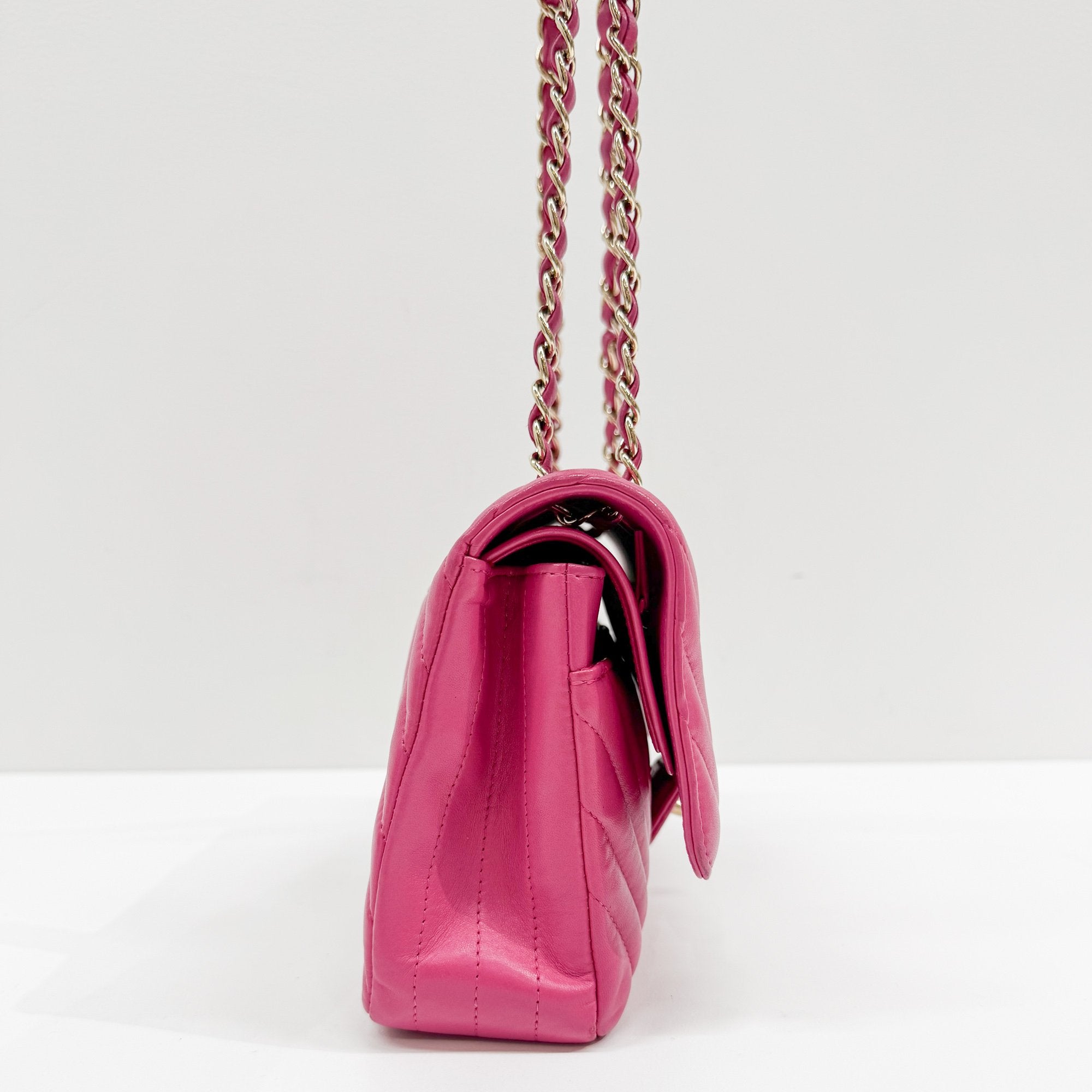 Chevron Pink Leather Shoulder Bag