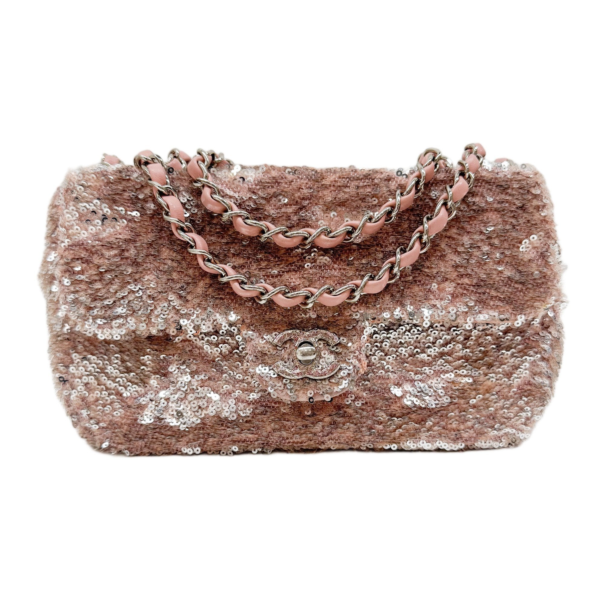 Double Flap Pink Sequin Shoulder Bag