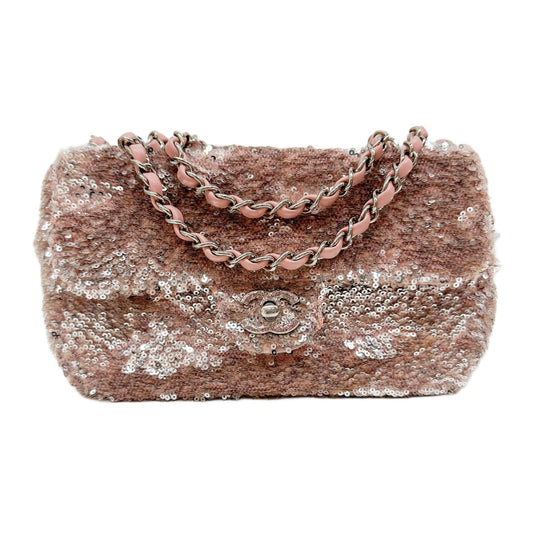 Double Flap Pink Sequin Shoulder Bag