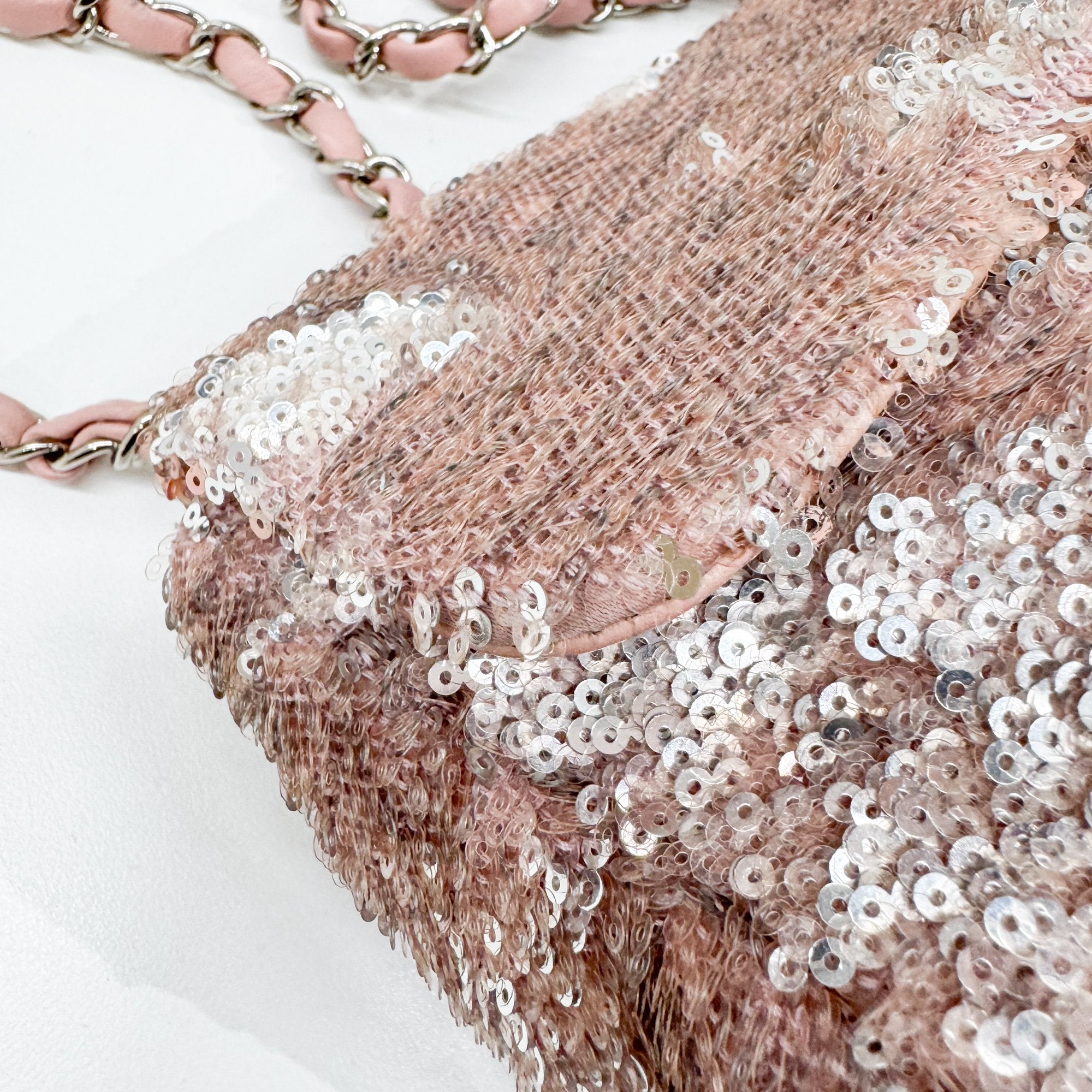 Double Flap Pink Sequin Shoulder Bag