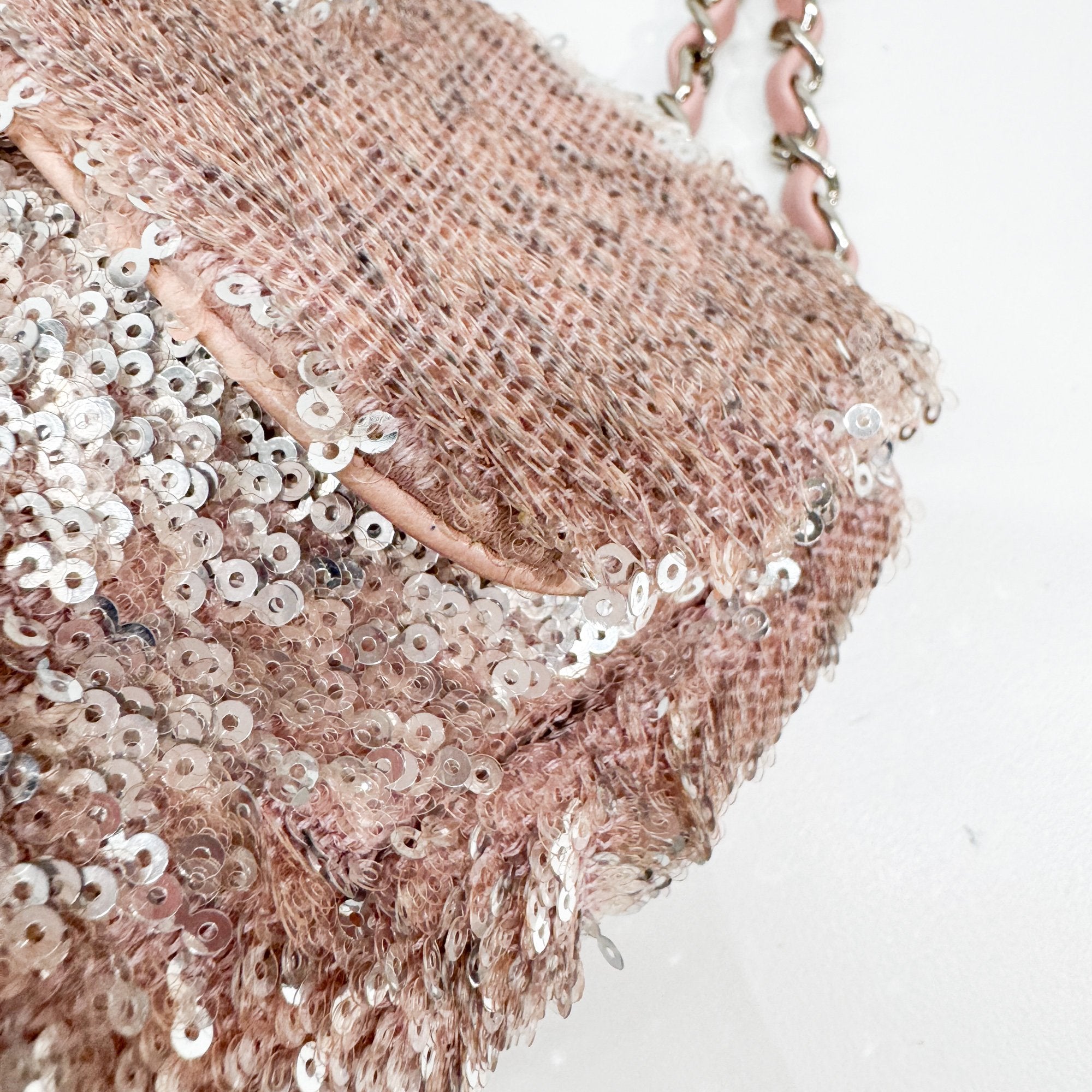 Double Flap Pink Sequin Shoulder Bag
