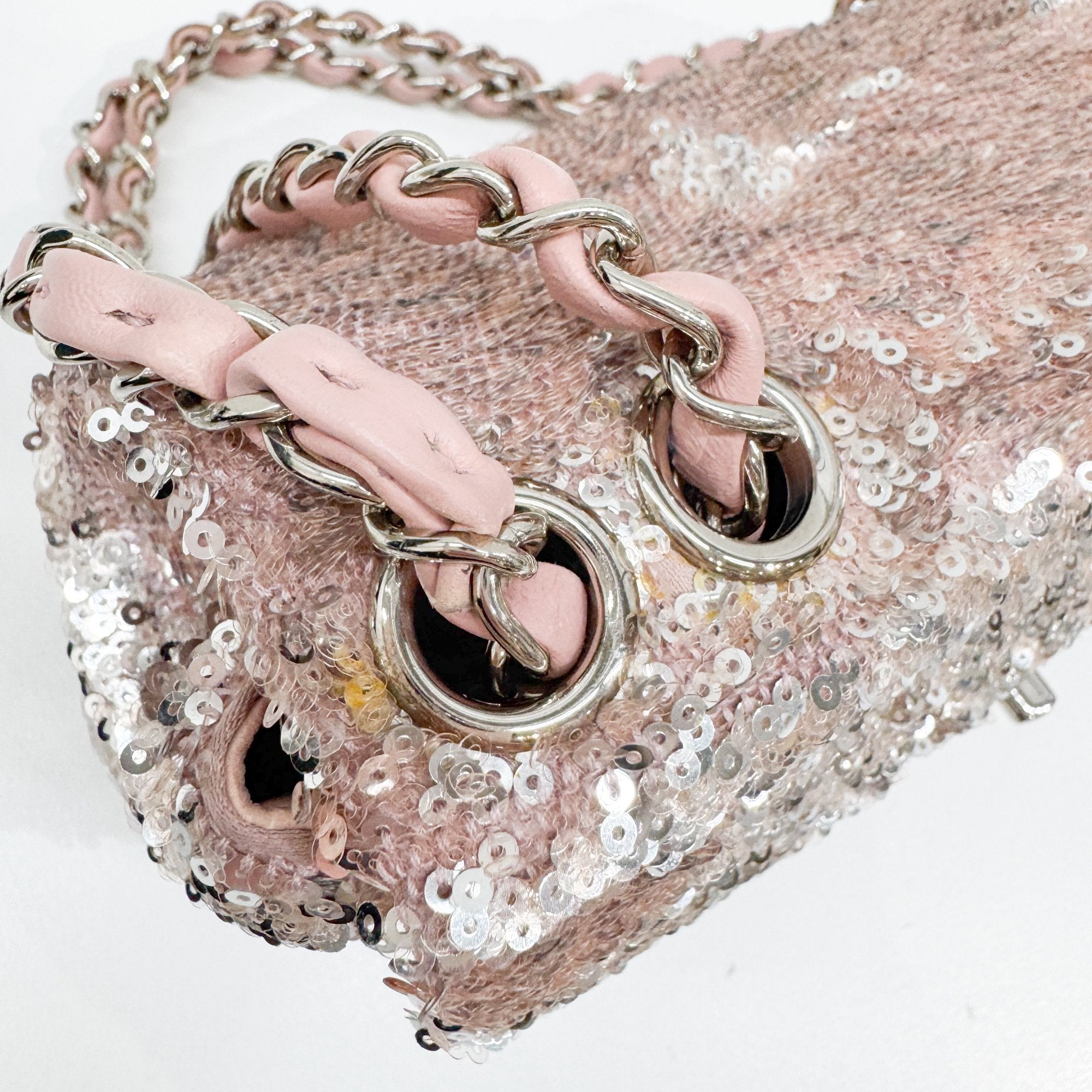 Double Flap Pink Sequin Shoulder Bag
