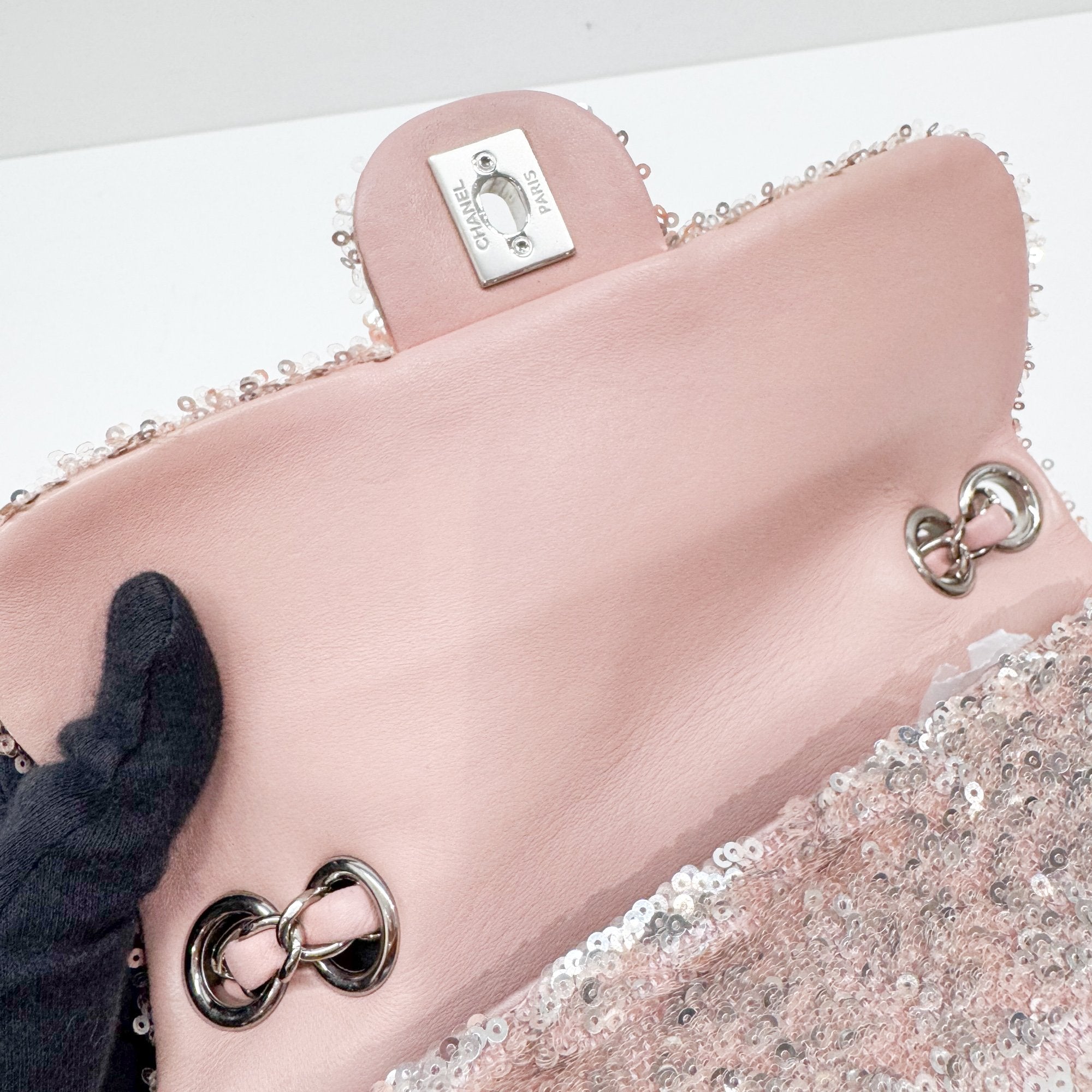 Double Flap Pink Sequin Shoulder Bag