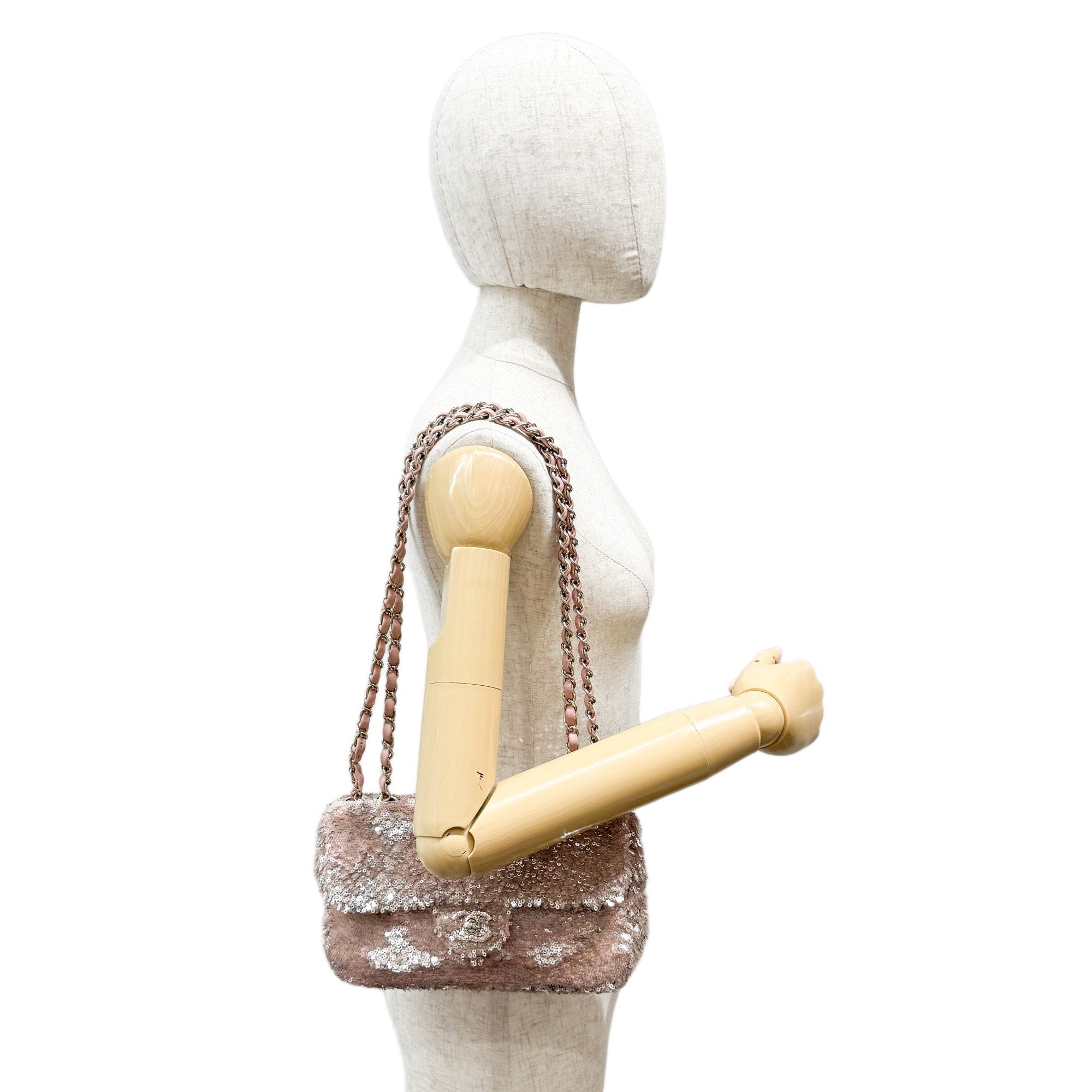 Double Flap Pink Sequin Shoulder Bag