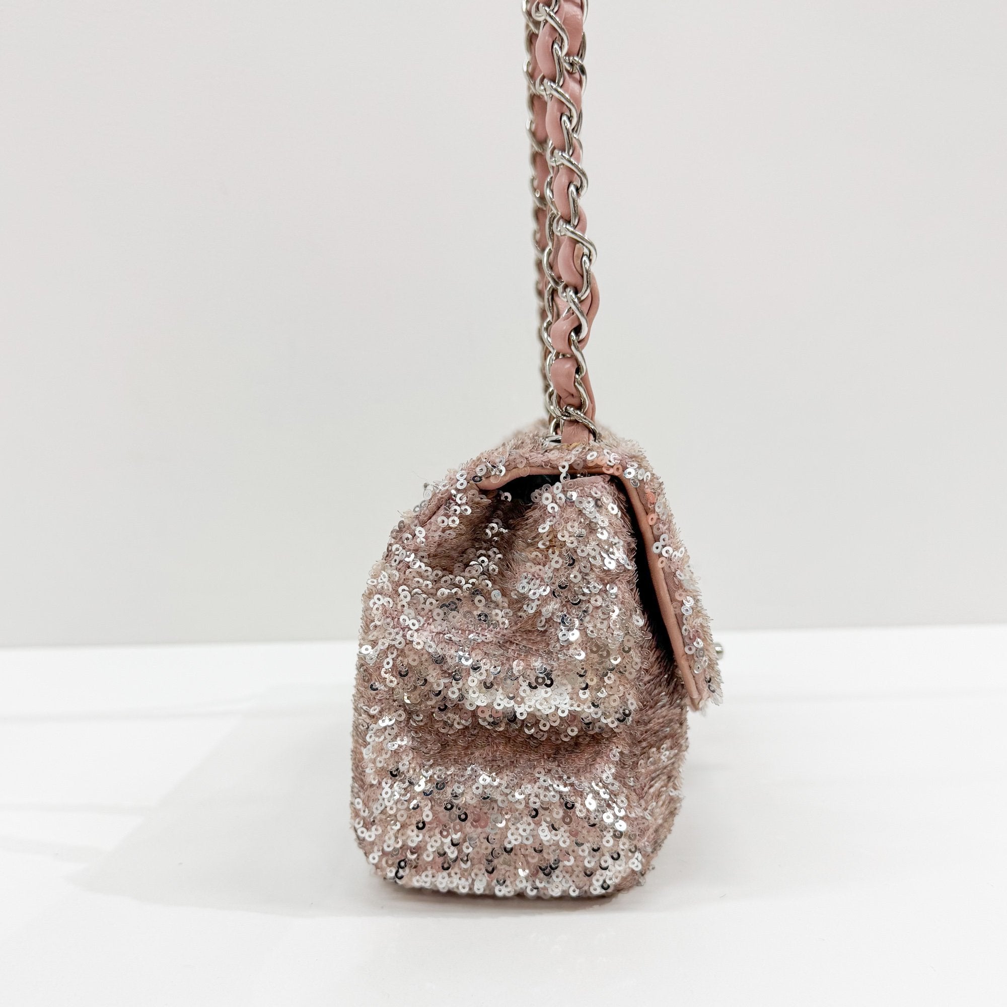 Double Flap Pink Sequin Shoulder Bag