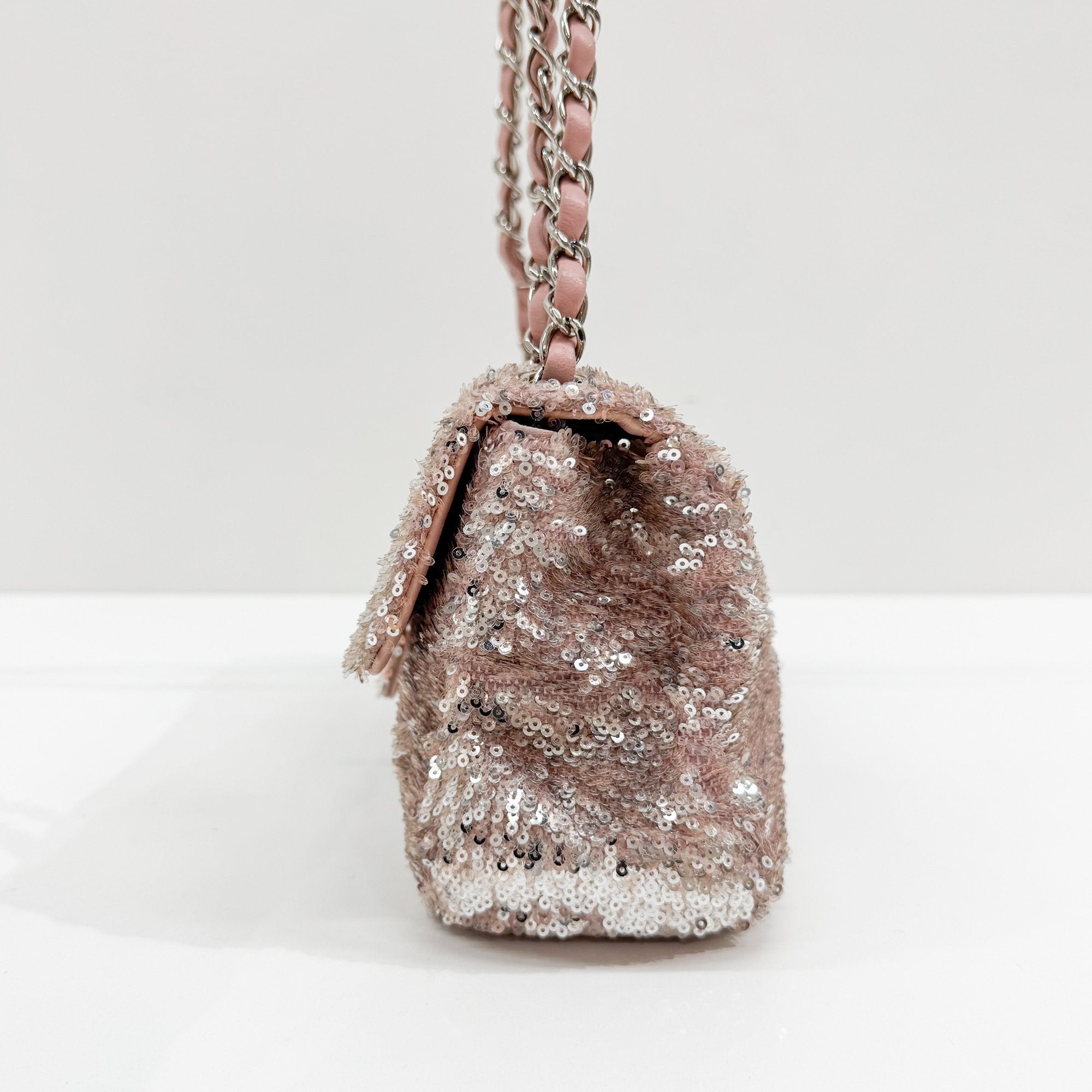 Double Flap Pink Sequin Shoulder Bag