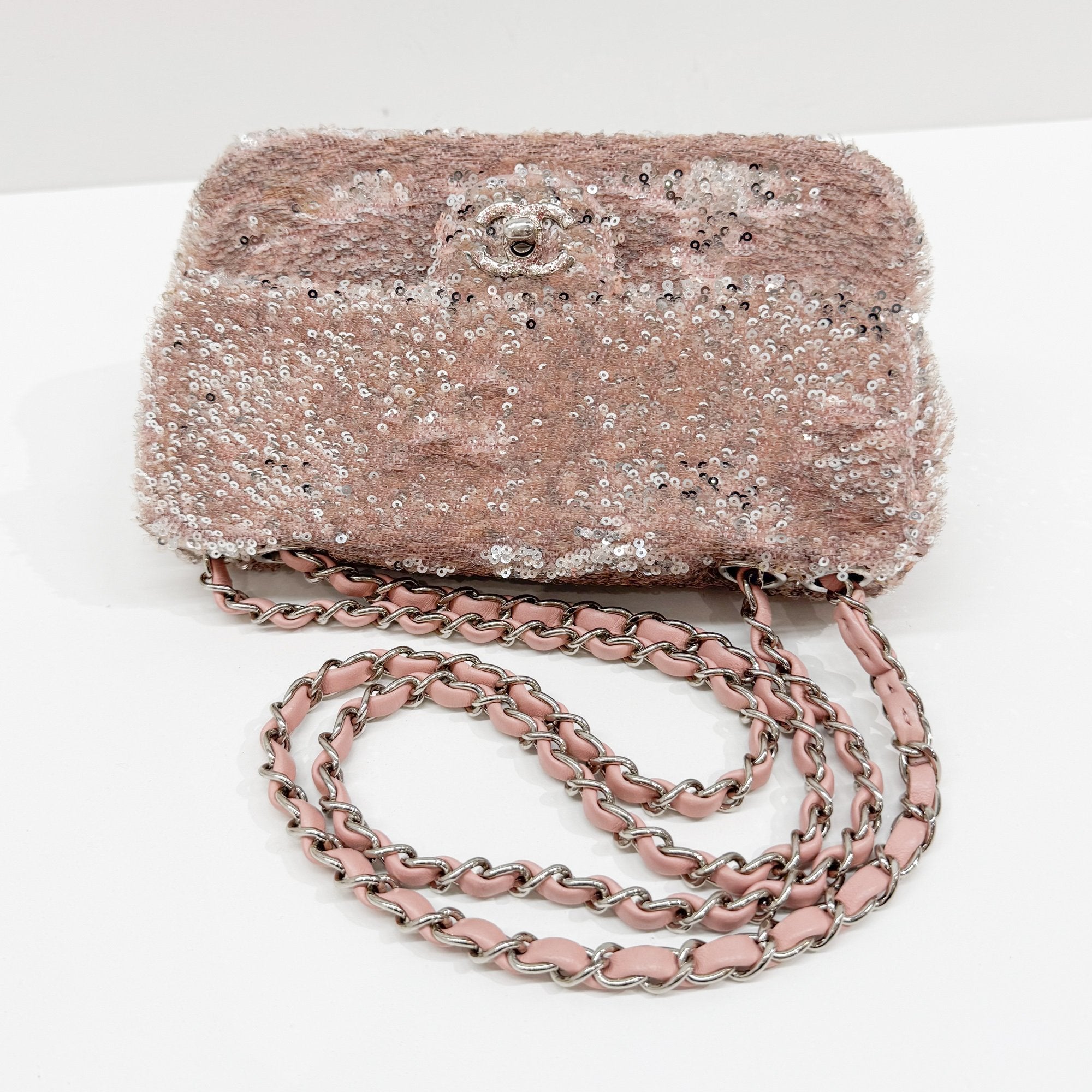 Double Flap Pink Sequin Shoulder Bag