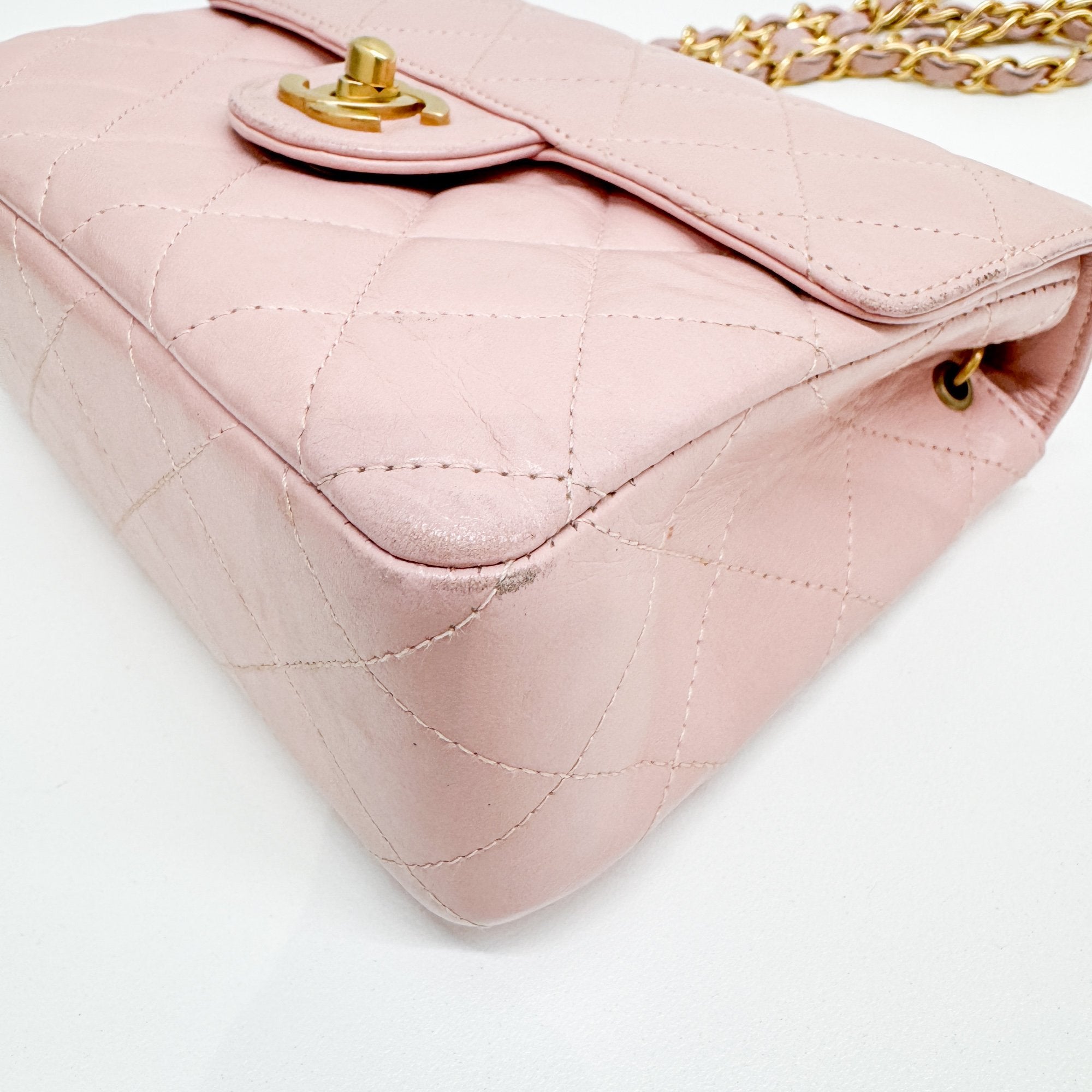 Mini Classic Flap Pink Leather Shoulder Bag