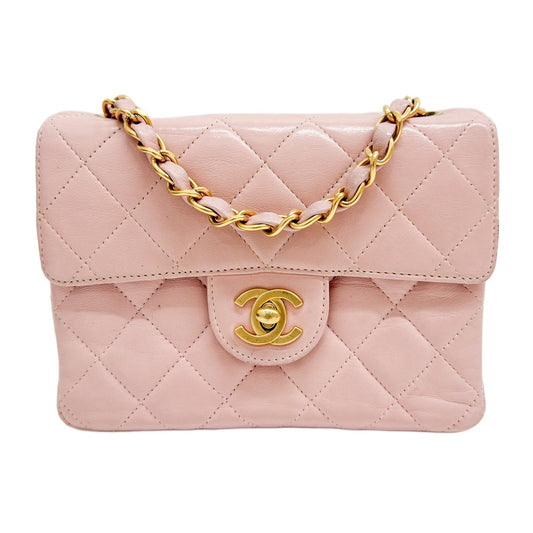 Mini Classic Flap Pink Leather Shoulder Bag