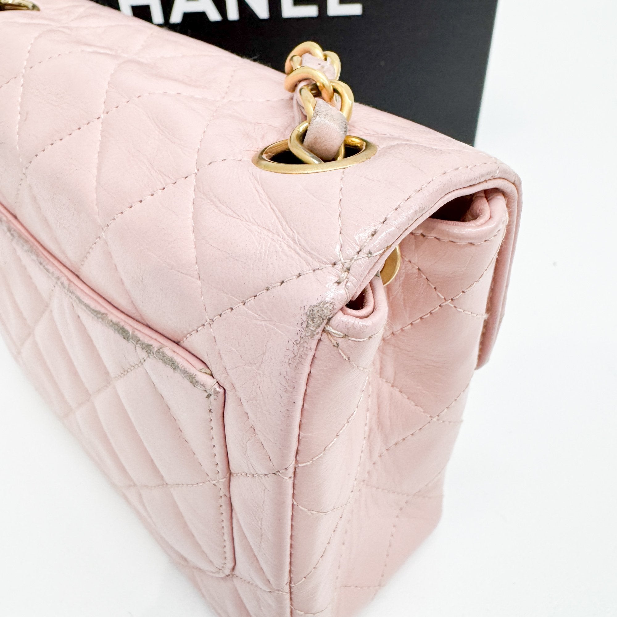 Mini Classic Flap Pink Leather Shoulder Bag