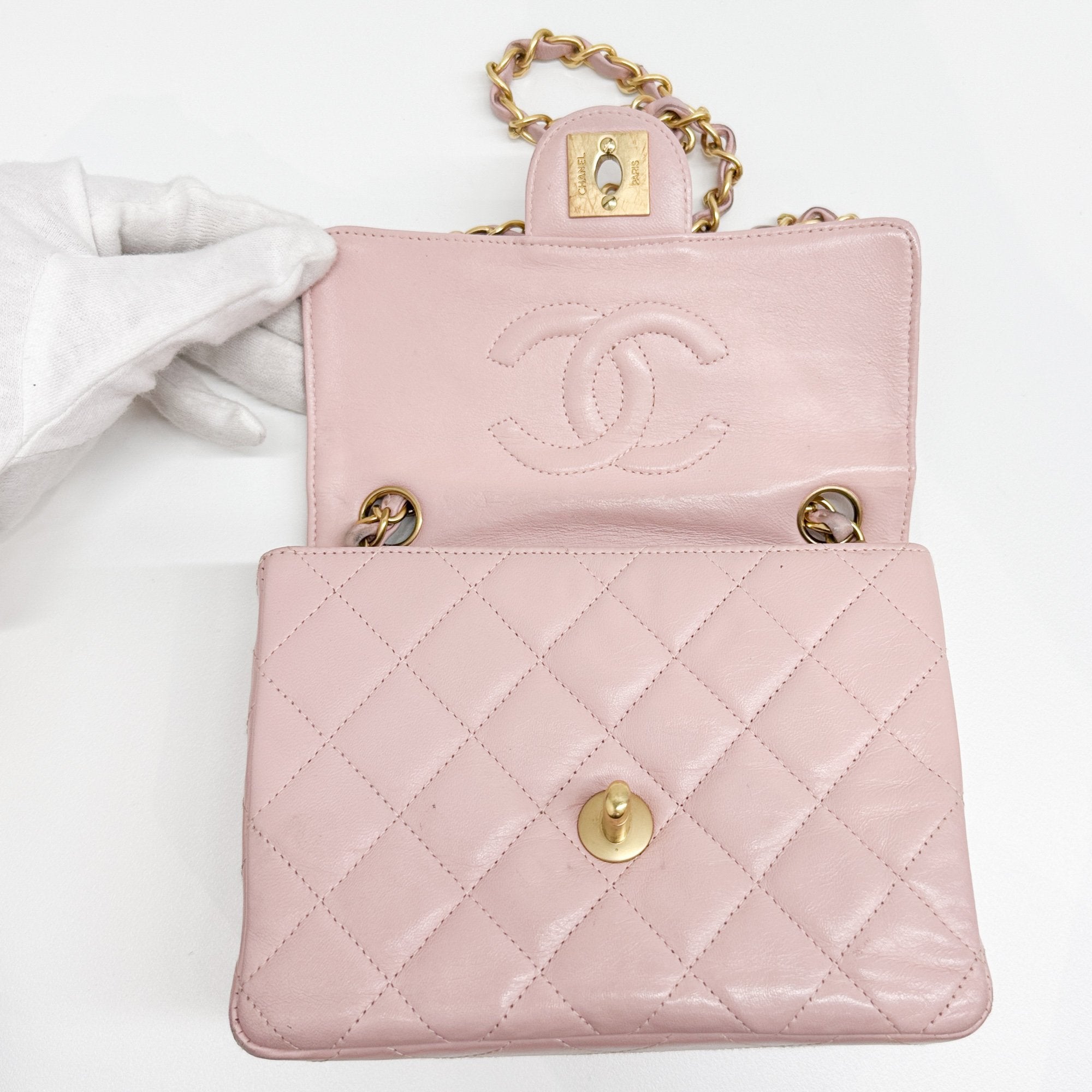 Mini Classic Flap Pink Leather Shoulder Bag