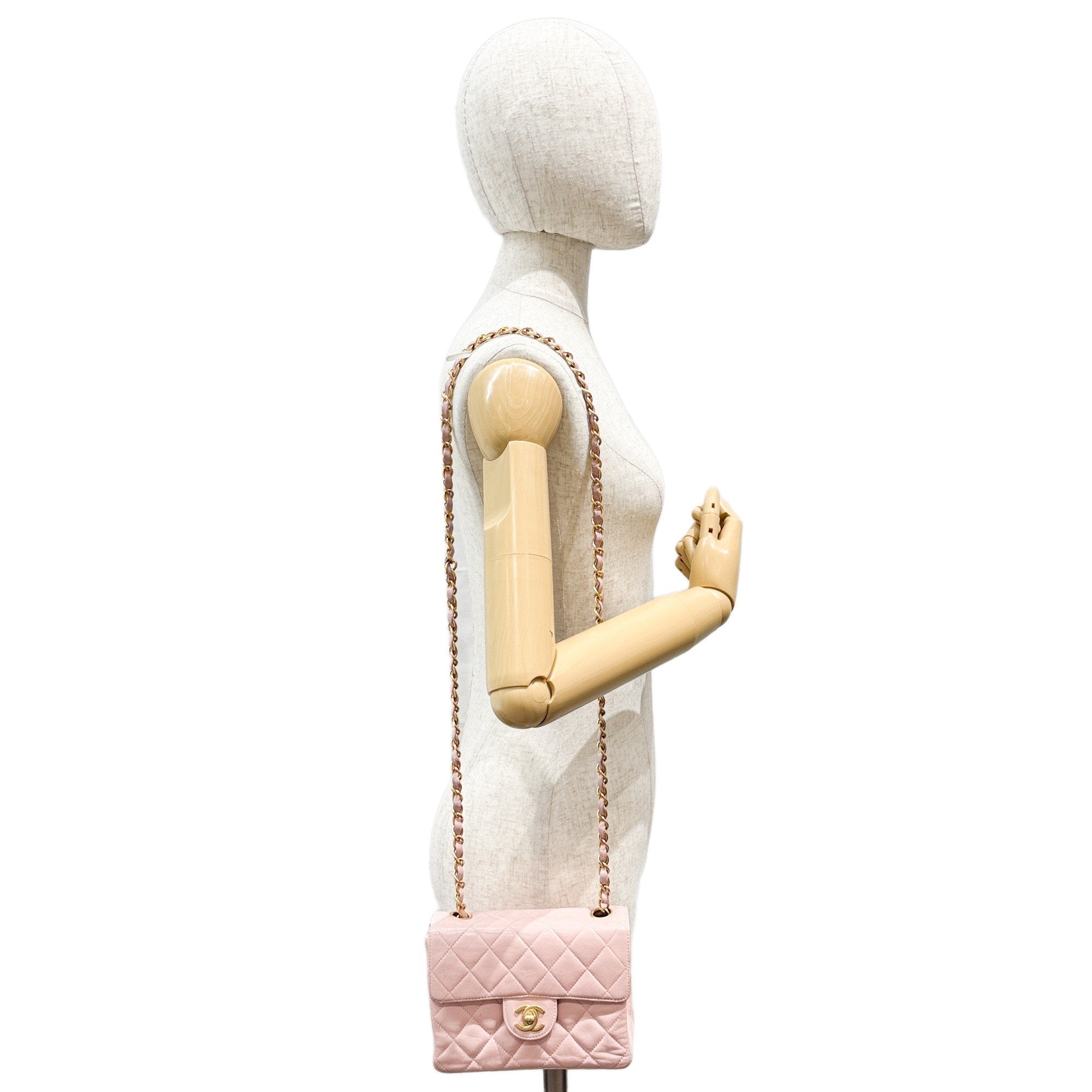 Mini Classic Flap Pink Leather Shoulder Bag