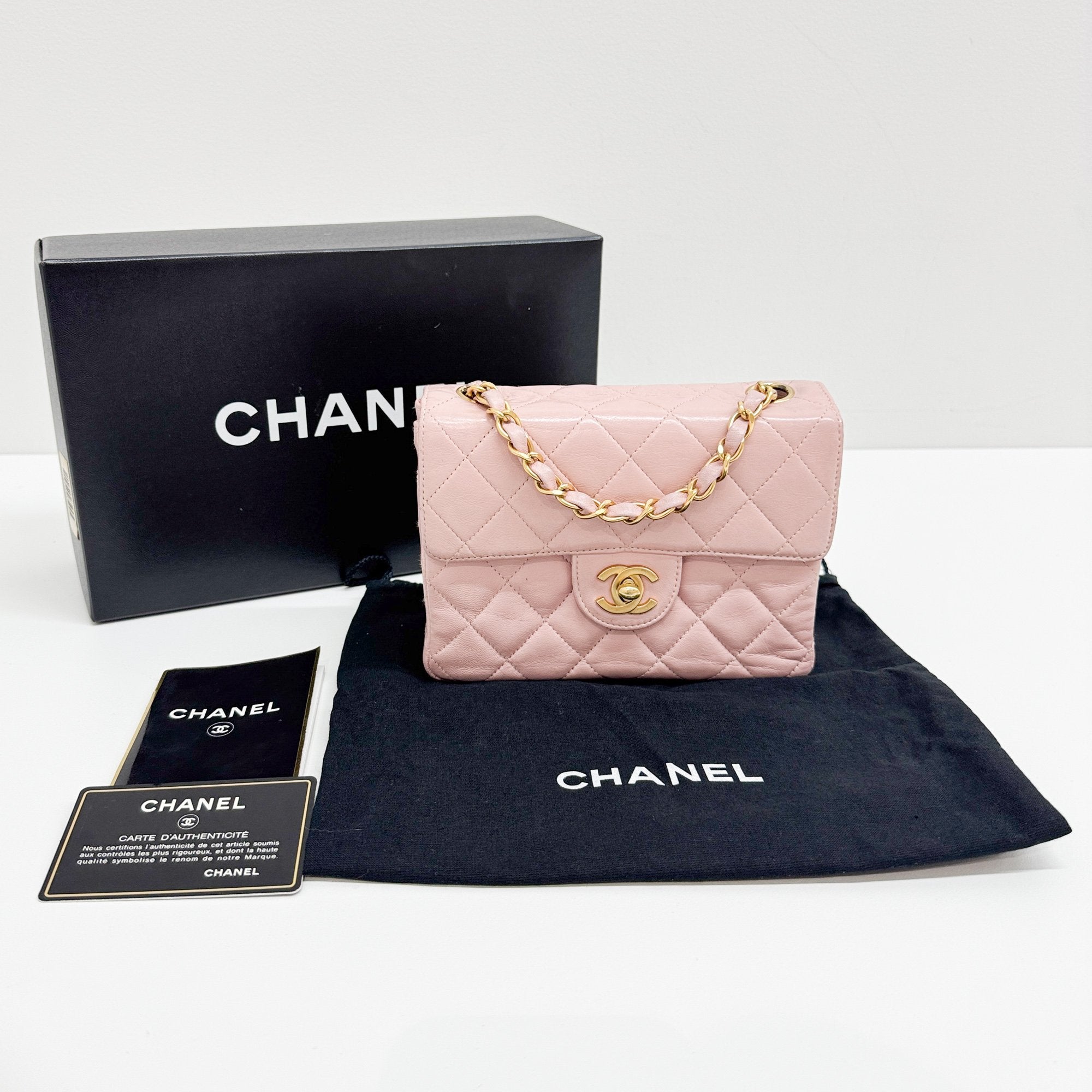 Mini Classic Flap Pink Leather Shoulder Bag
