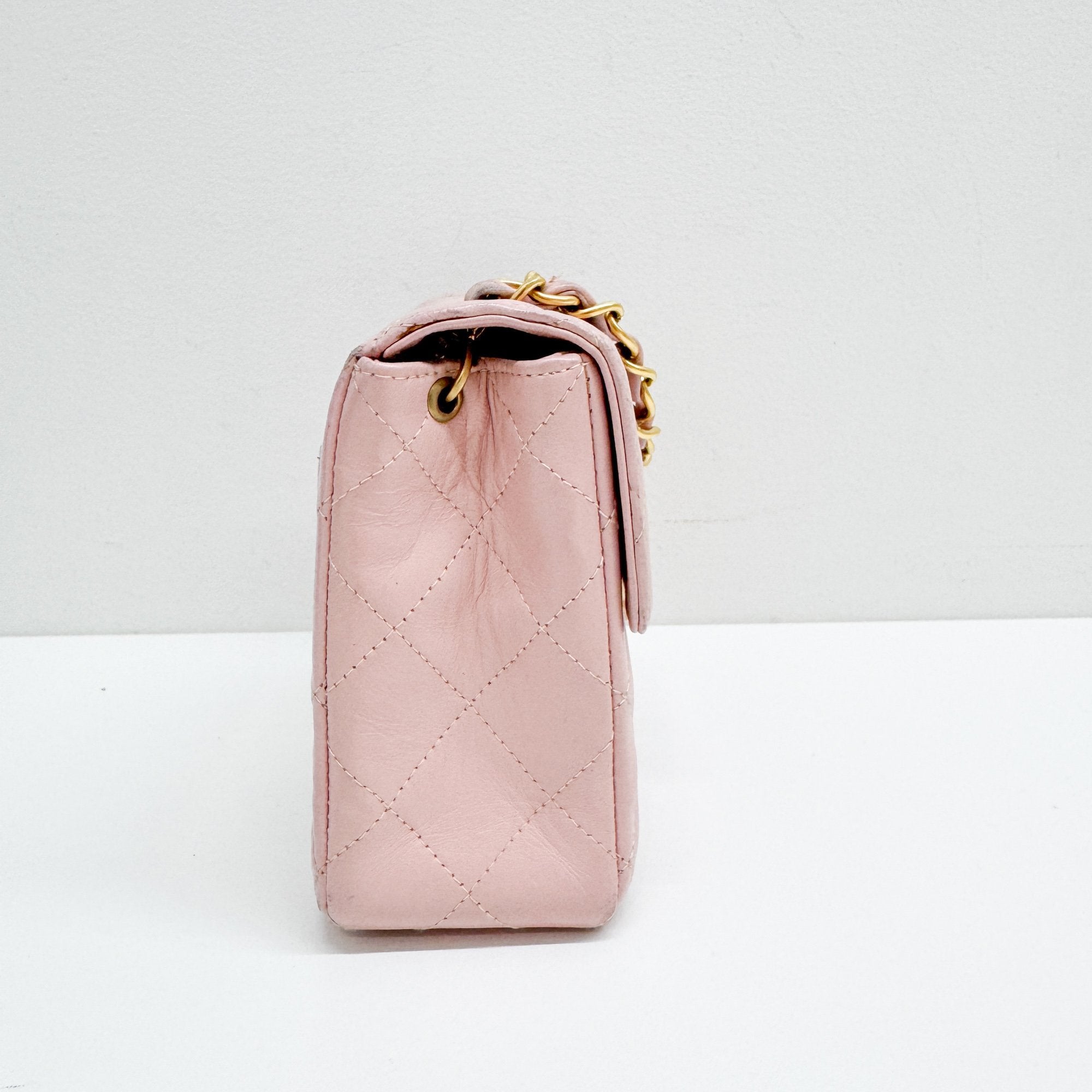 Mini Classic Flap Pink Leather Shoulder Bag