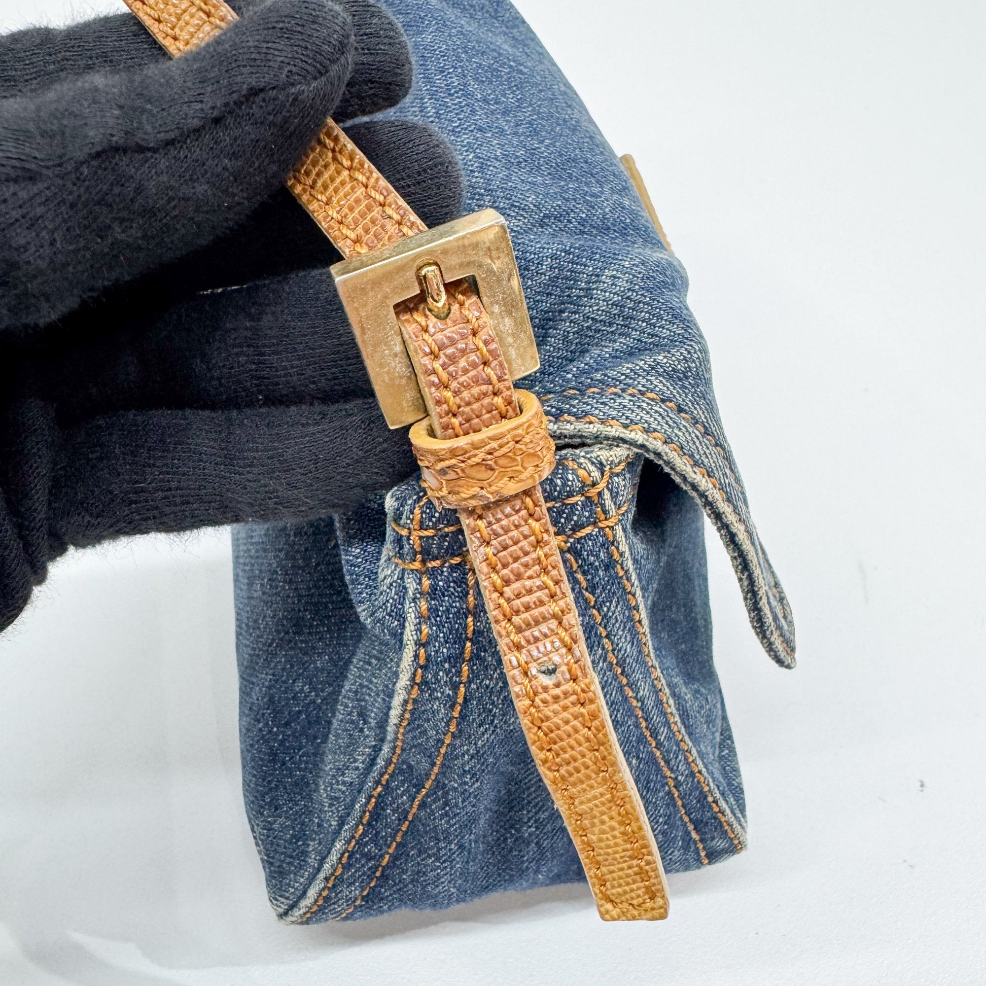 Mini Mamma Baguette Blue Denim Shoulder Bag