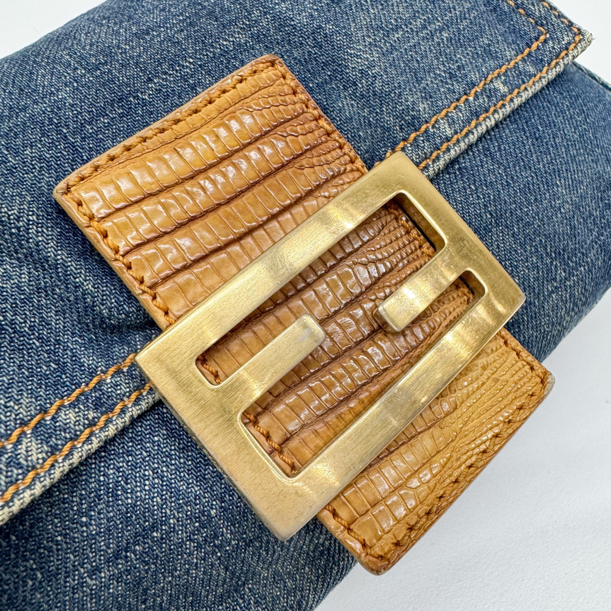 Mini Mamma Baguette Blue Denim Shoulder Bag