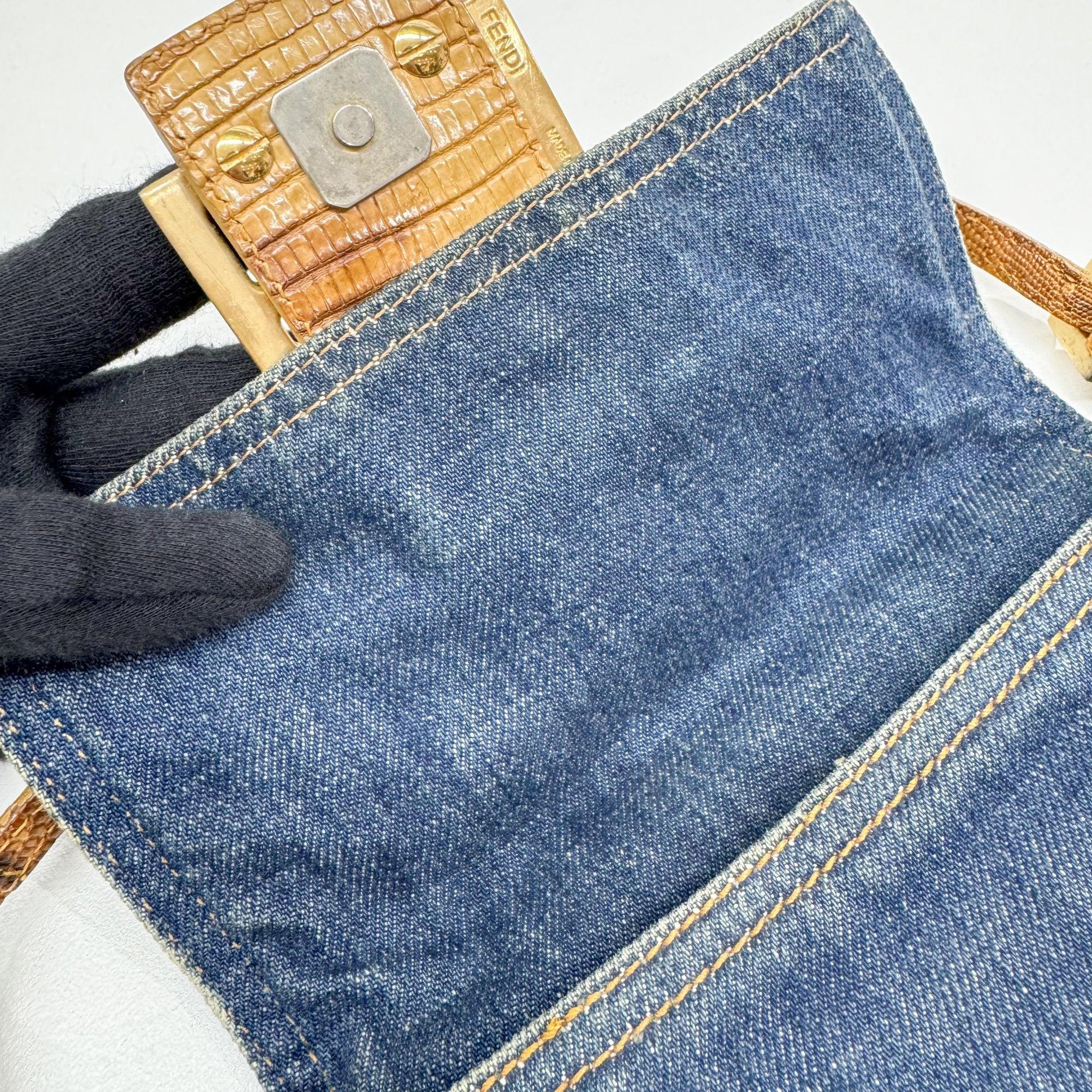 Mini Mamma Baguette Blue Denim Shoulder Bag