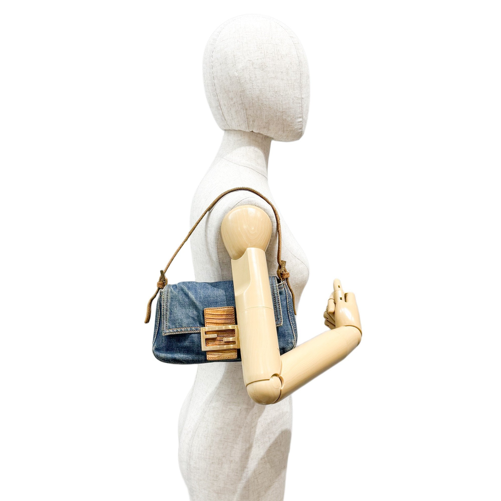 Mini Mamma Baguette Blue Denim Shoulder Bag