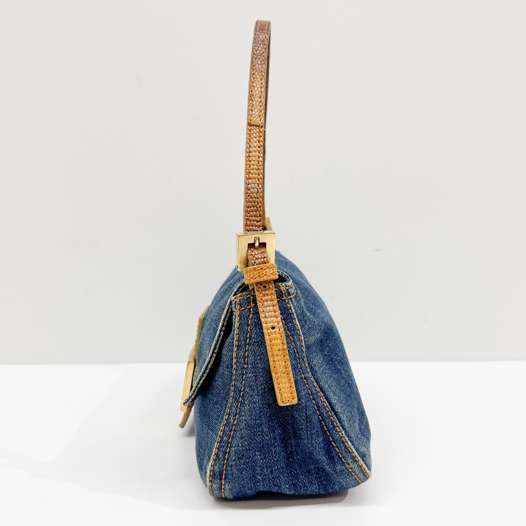 Mini Mamma Baguette Blue Denim Shoulder Bag