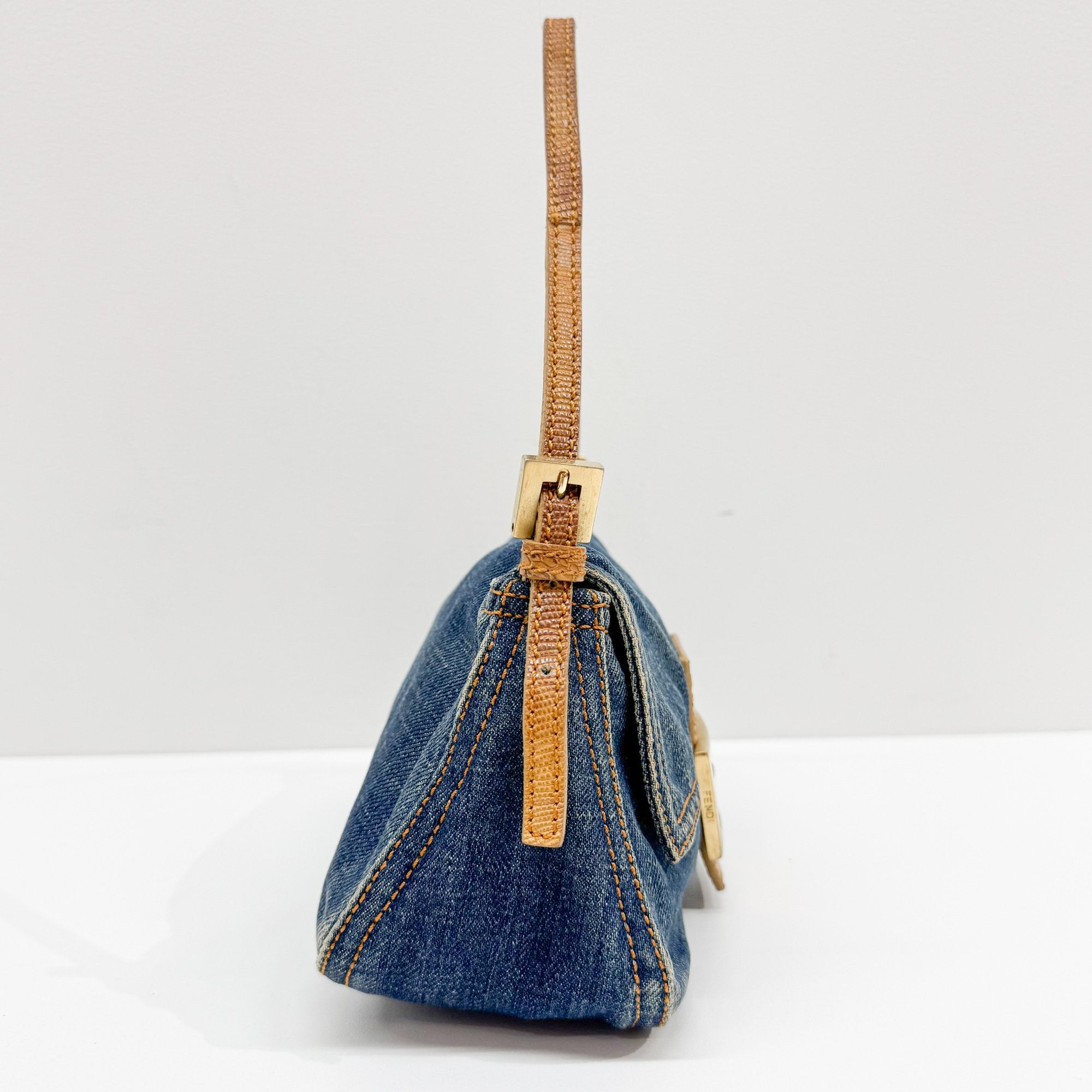 Mini Mamma Baguette Blue Denim Shoulder Bag