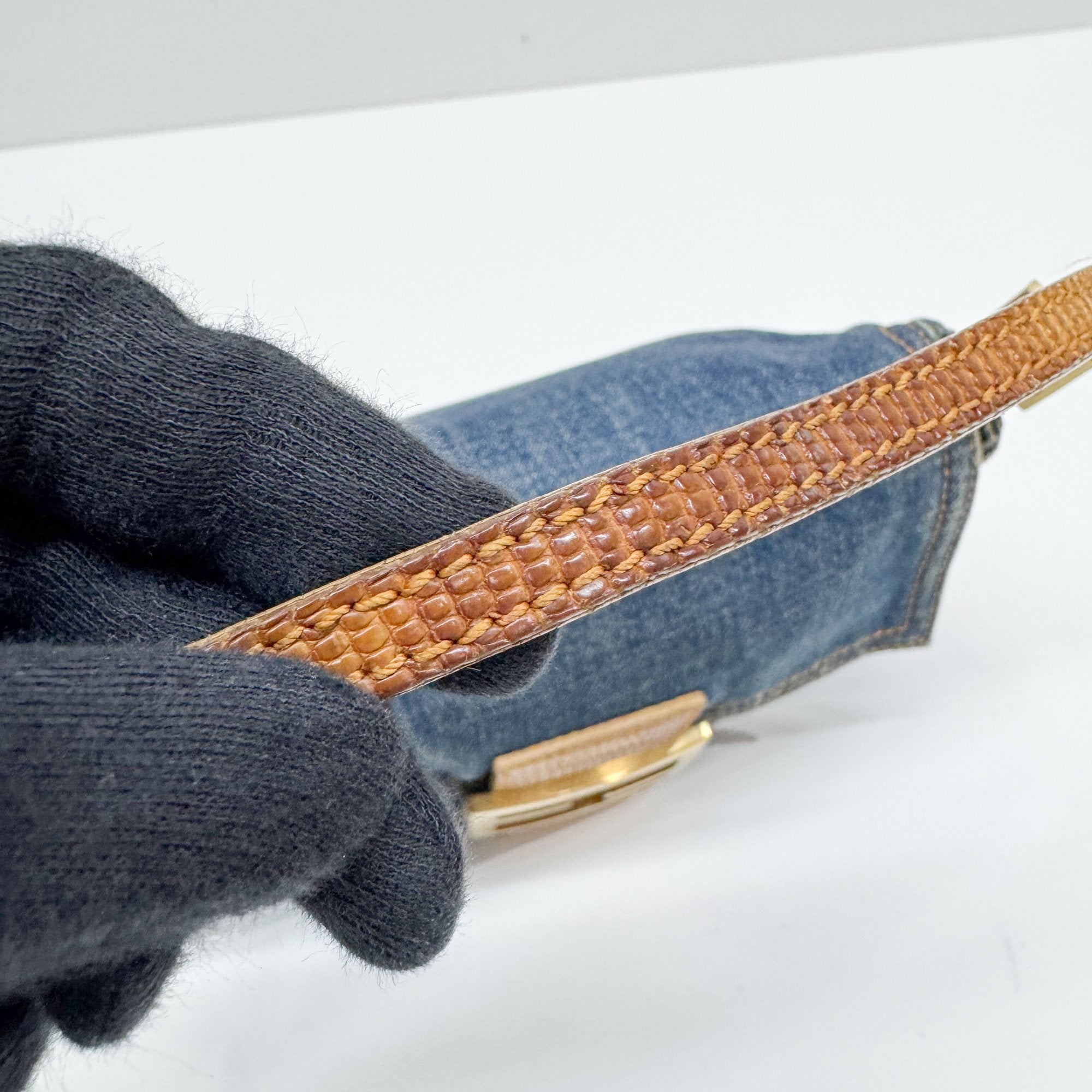 Mini Mamma Baguette Blue Denim Shoulder Bag