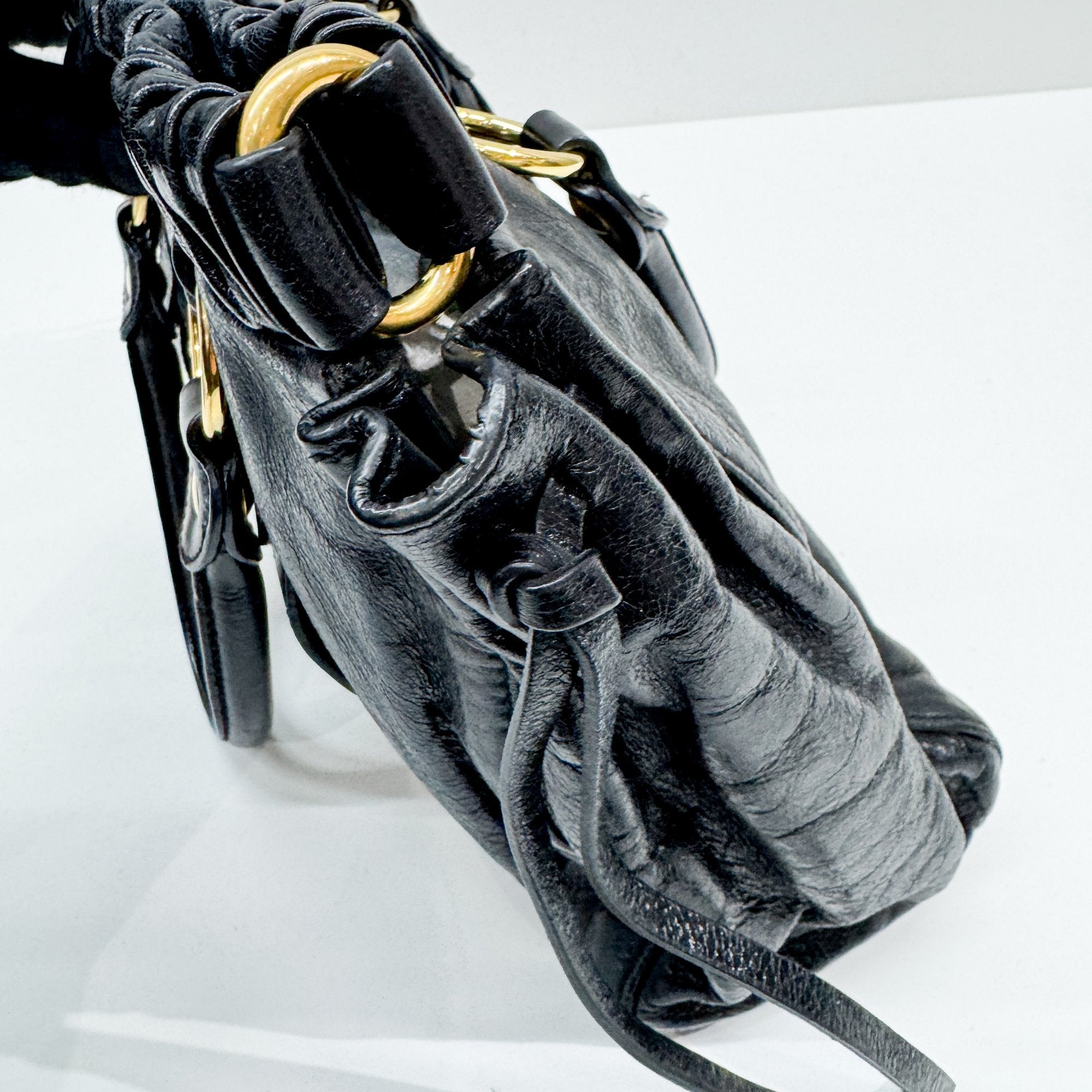 Vitello Black Leather Hand Bag