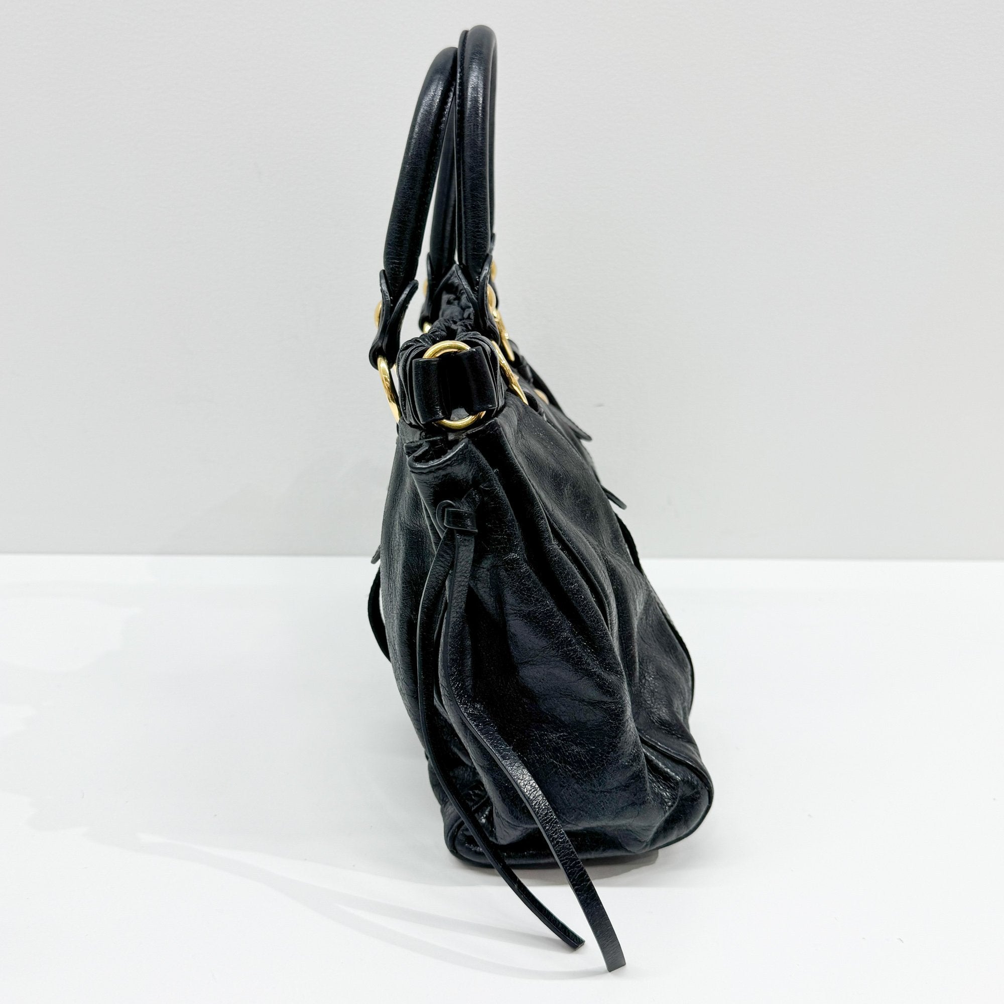 Vitello Black Leather Hand Bag