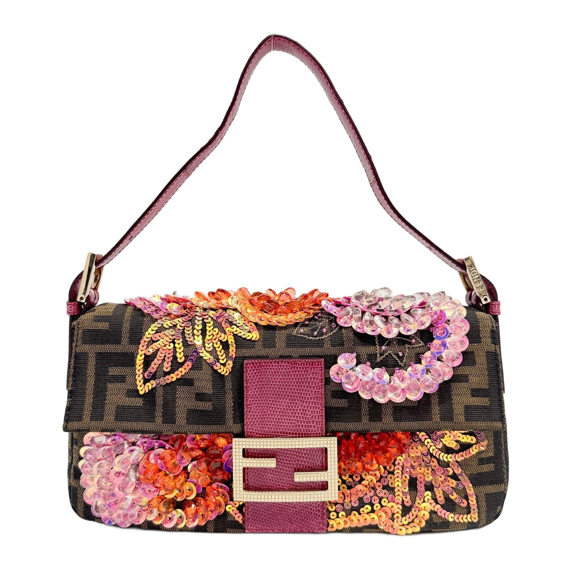 Baguette Beads Brown Zucca Canvas Shoulder Bag