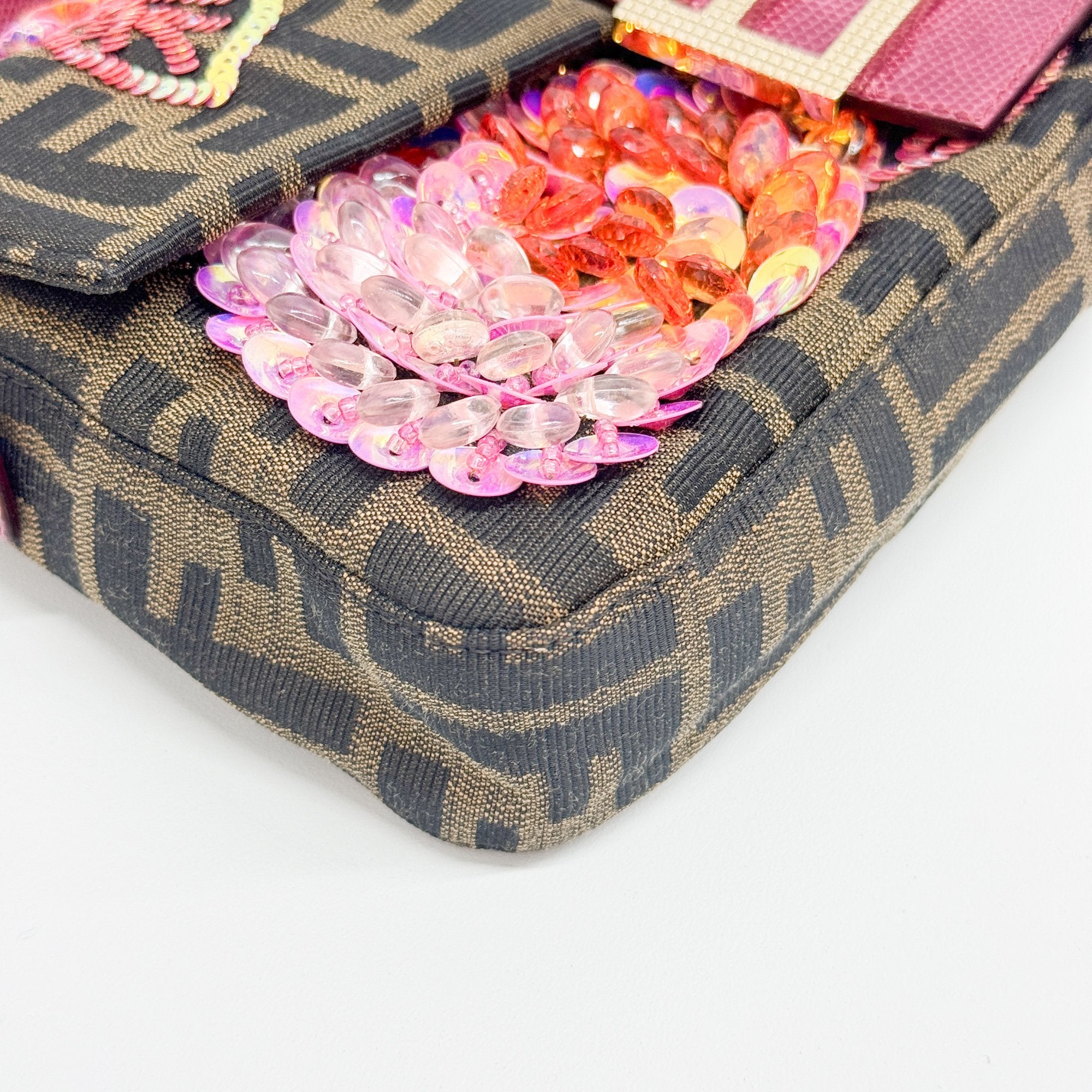 Baguette Beads Brown Zucca Canvas Shoulder Bag