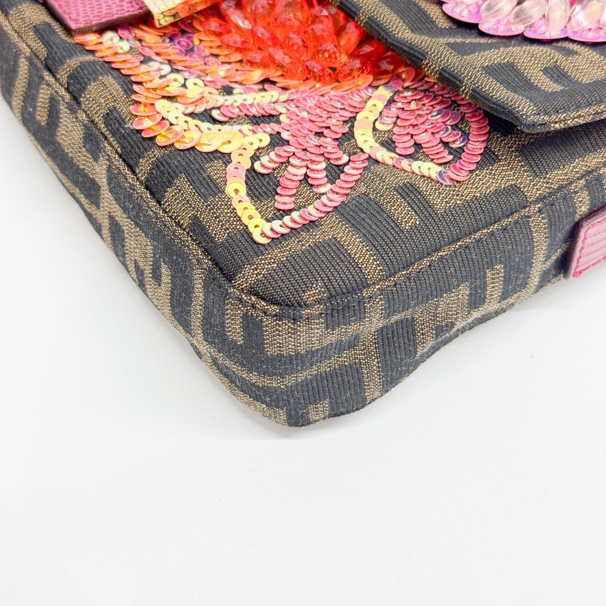 Baguette Beads Brown Zucca Canvas Shoulder Bag