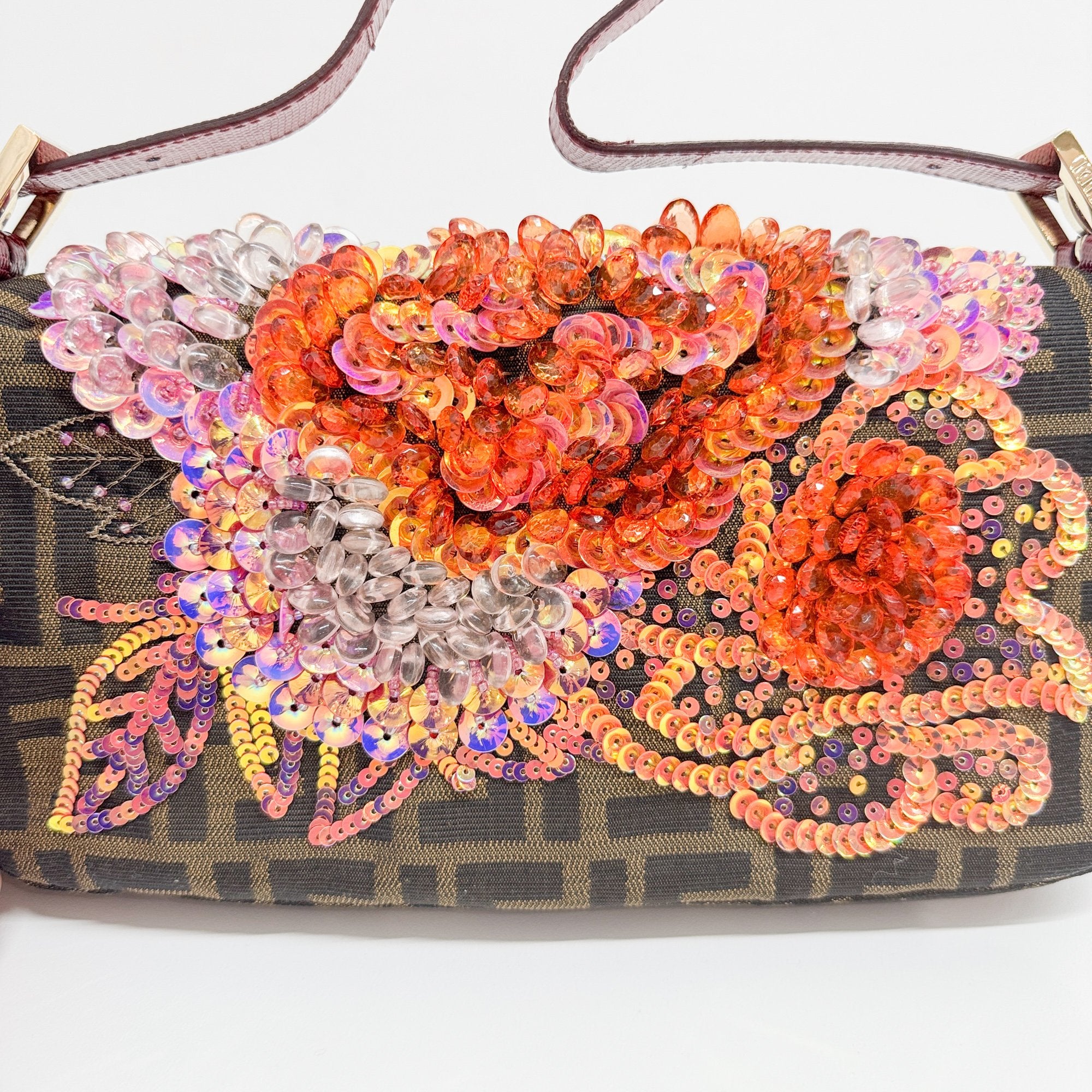 Baguette Beads Brown Zucca Canvas Shoulder Bag