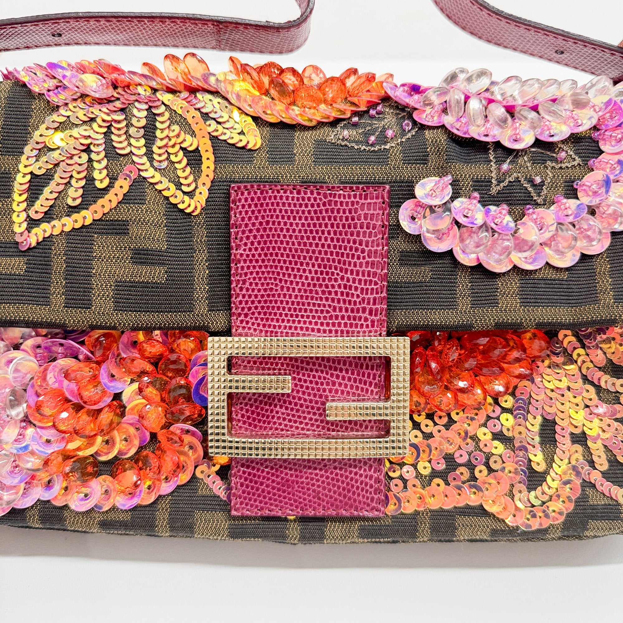 Baguette Beads Brown Zucca Canvas Shoulder Bag