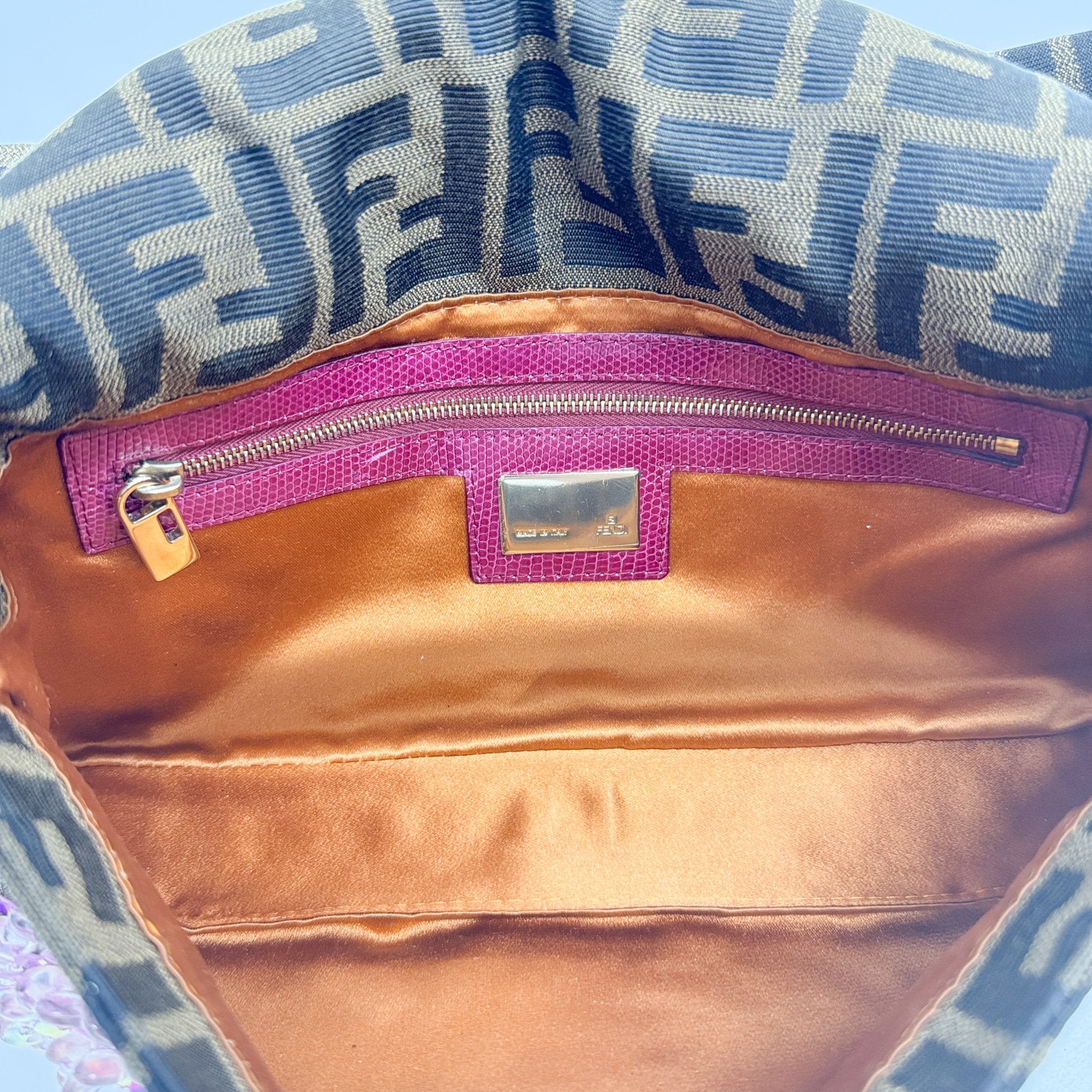 Baguette Beads Brown Zucca Canvas Shoulder Bag