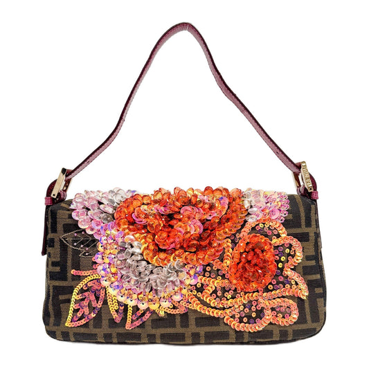 Baguette Beads Brown Zucca Canvas Shoulder Bag