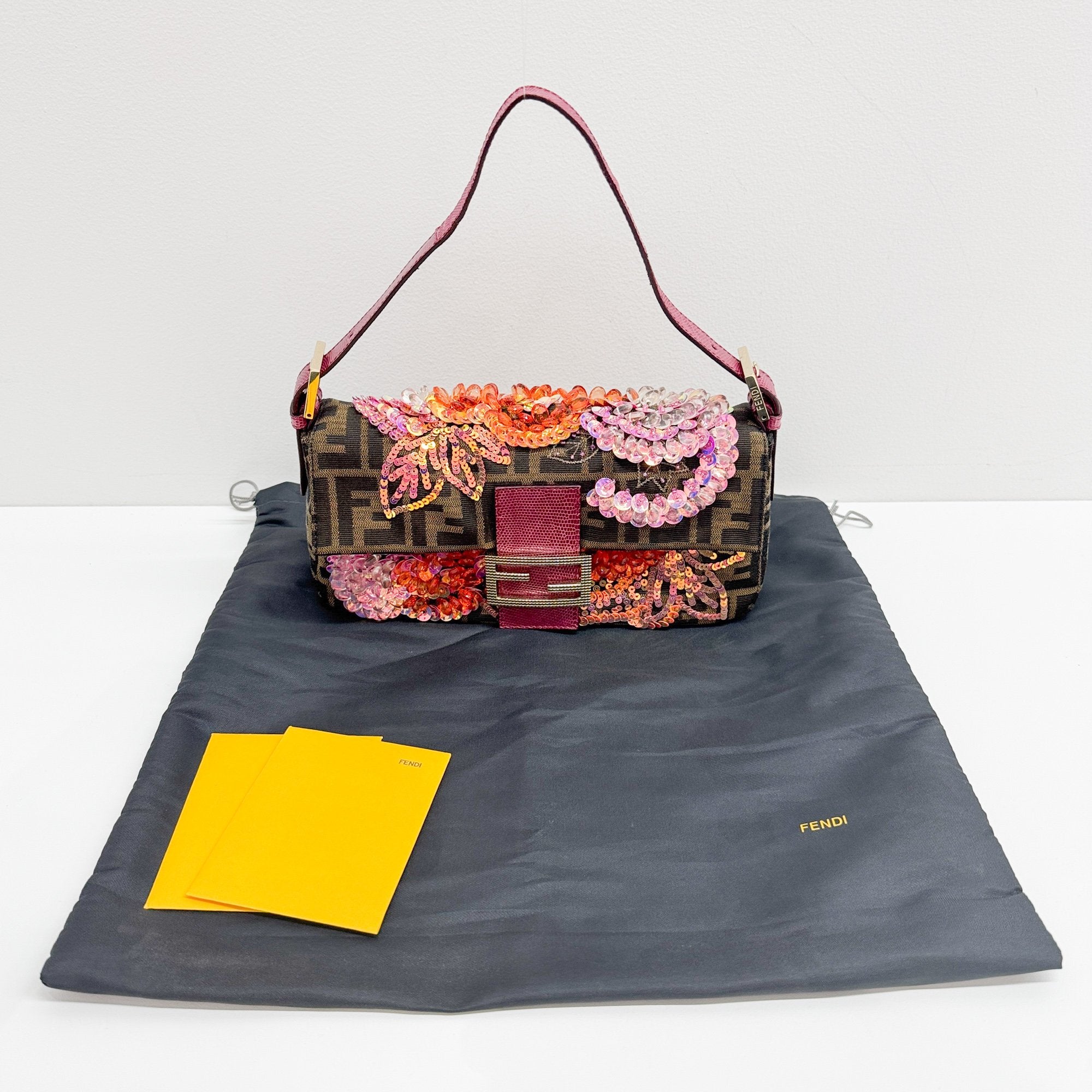 Baguette Beads Brown Zucca Canvas Shoulder Bag