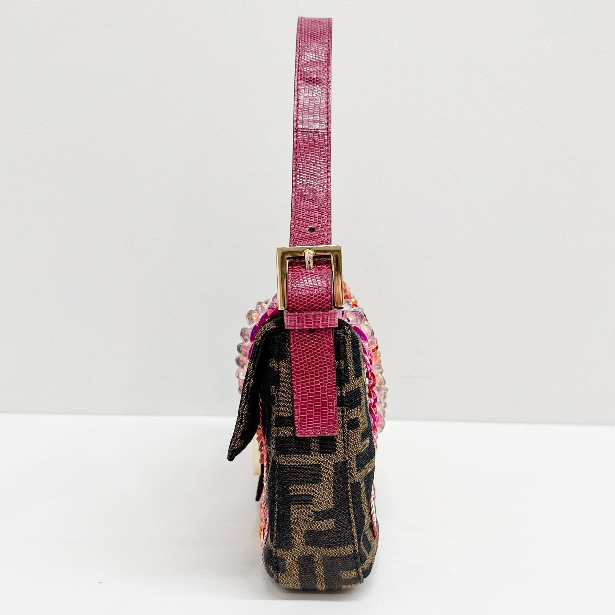 Baguette Beads Brown Zucca Canvas Shoulder Bag