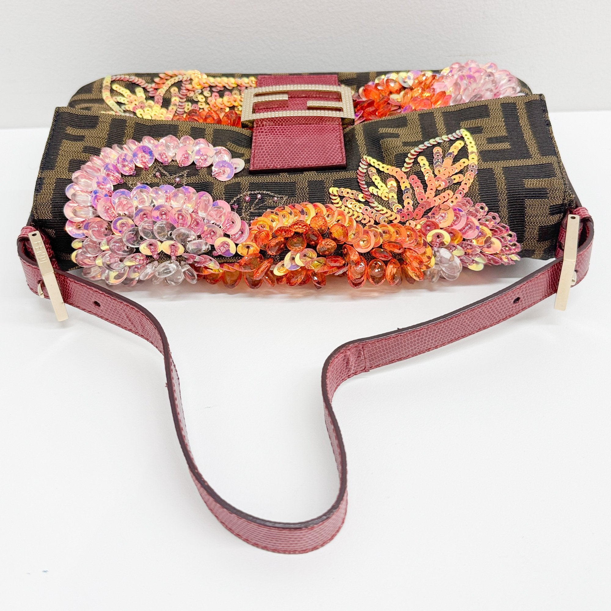 Baguette Beads Brown Zucca Canvas Shoulder Bag