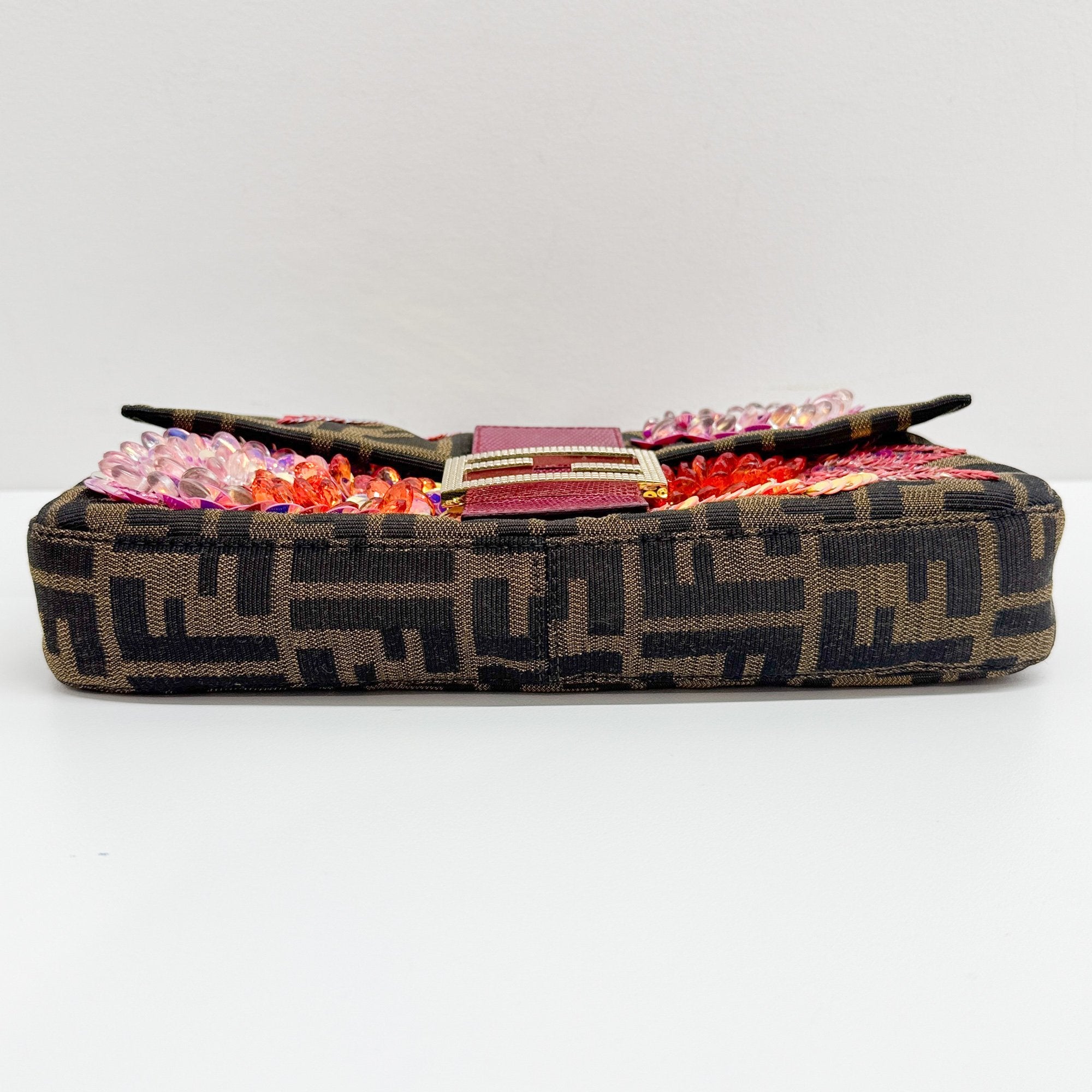 Baguette Beads Brown Zucca Canvas Shoulder Bag