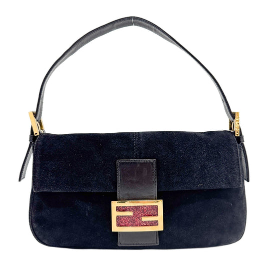 Baguette Black Suede Shoulder Bag