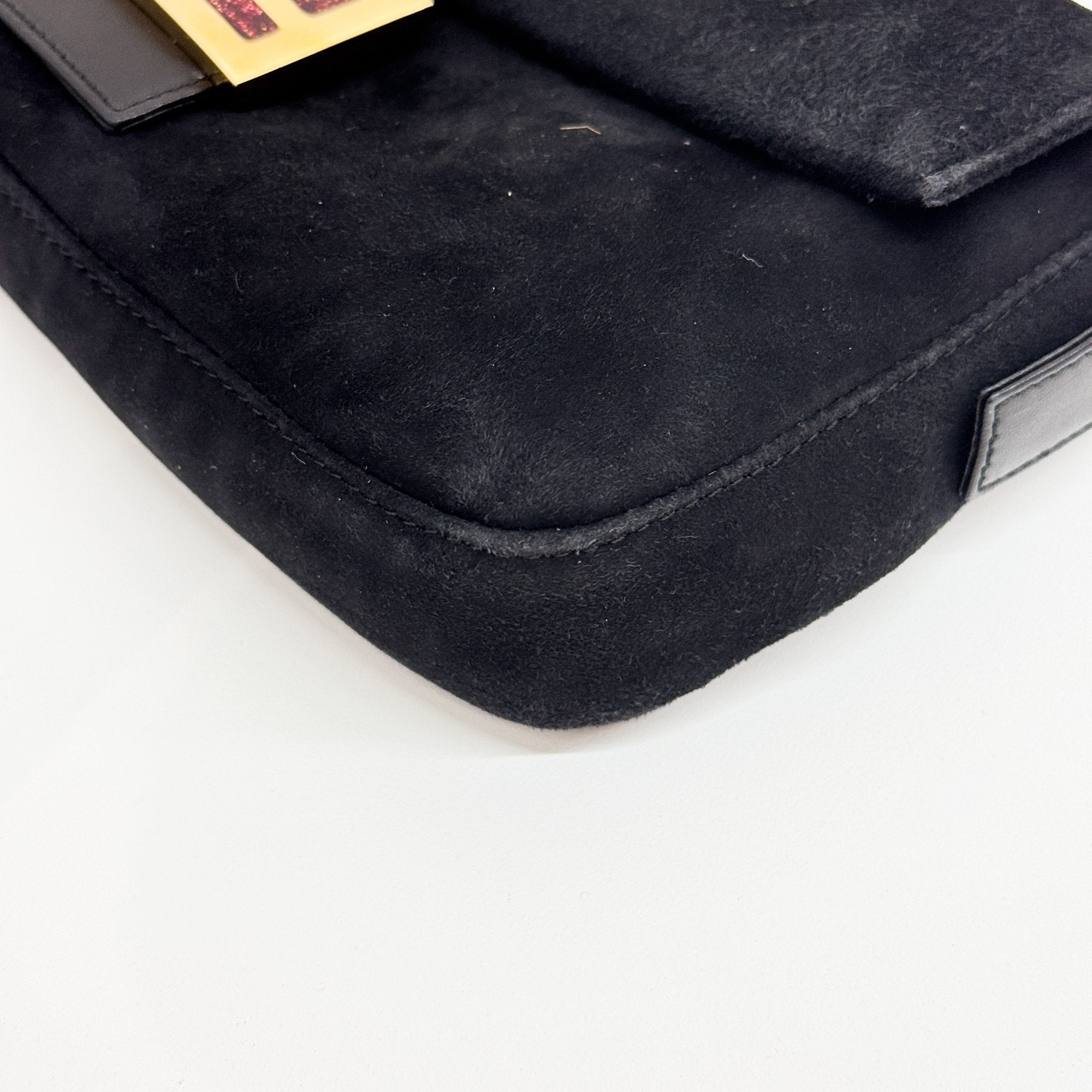 Baguette Black Suede Shoulder Bag